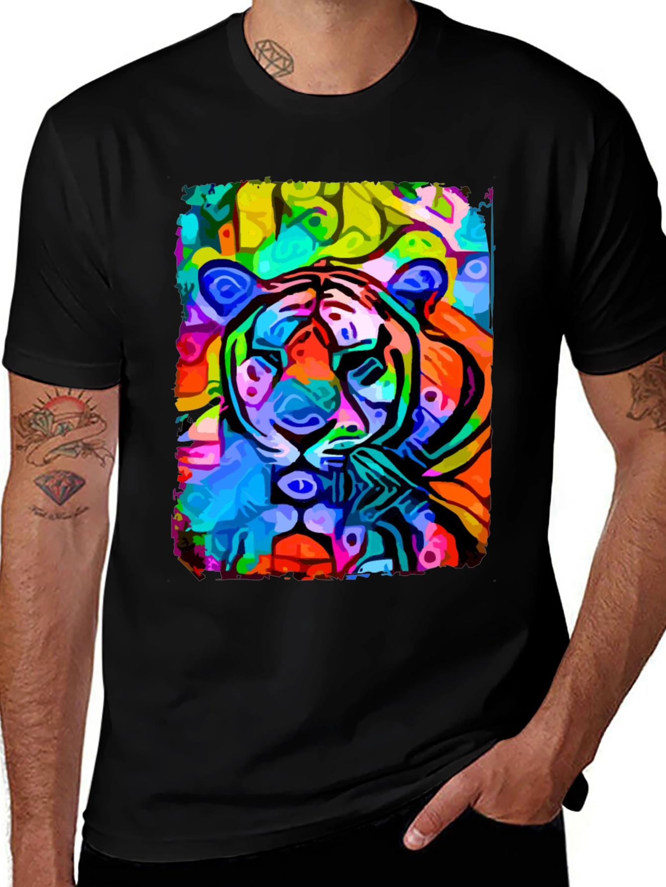 Abstract Tiger Graphic Tee - Colorful Men's T-Shirt
