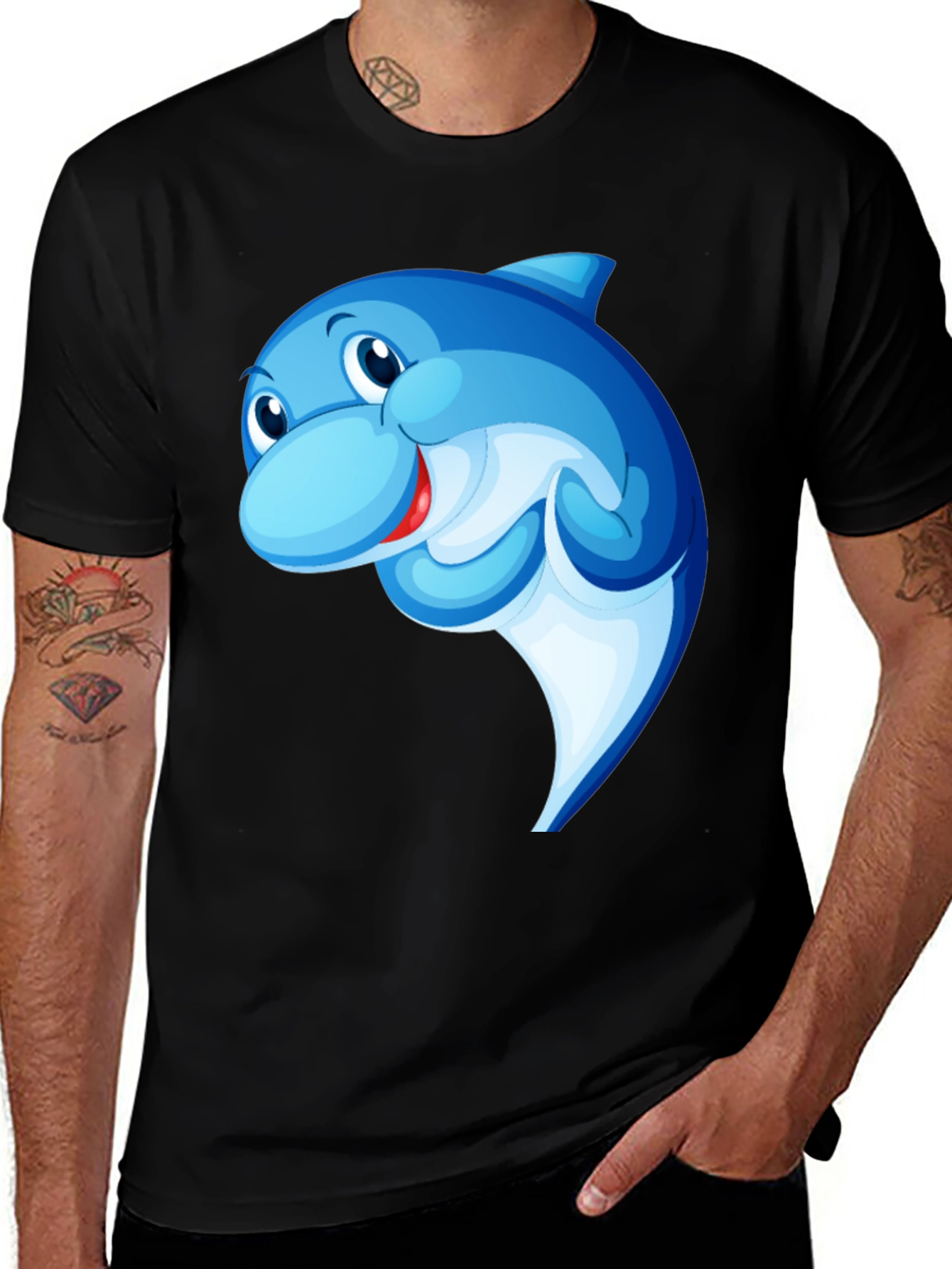Variant 15 of Cartoon Dolphin Black T-Shirt