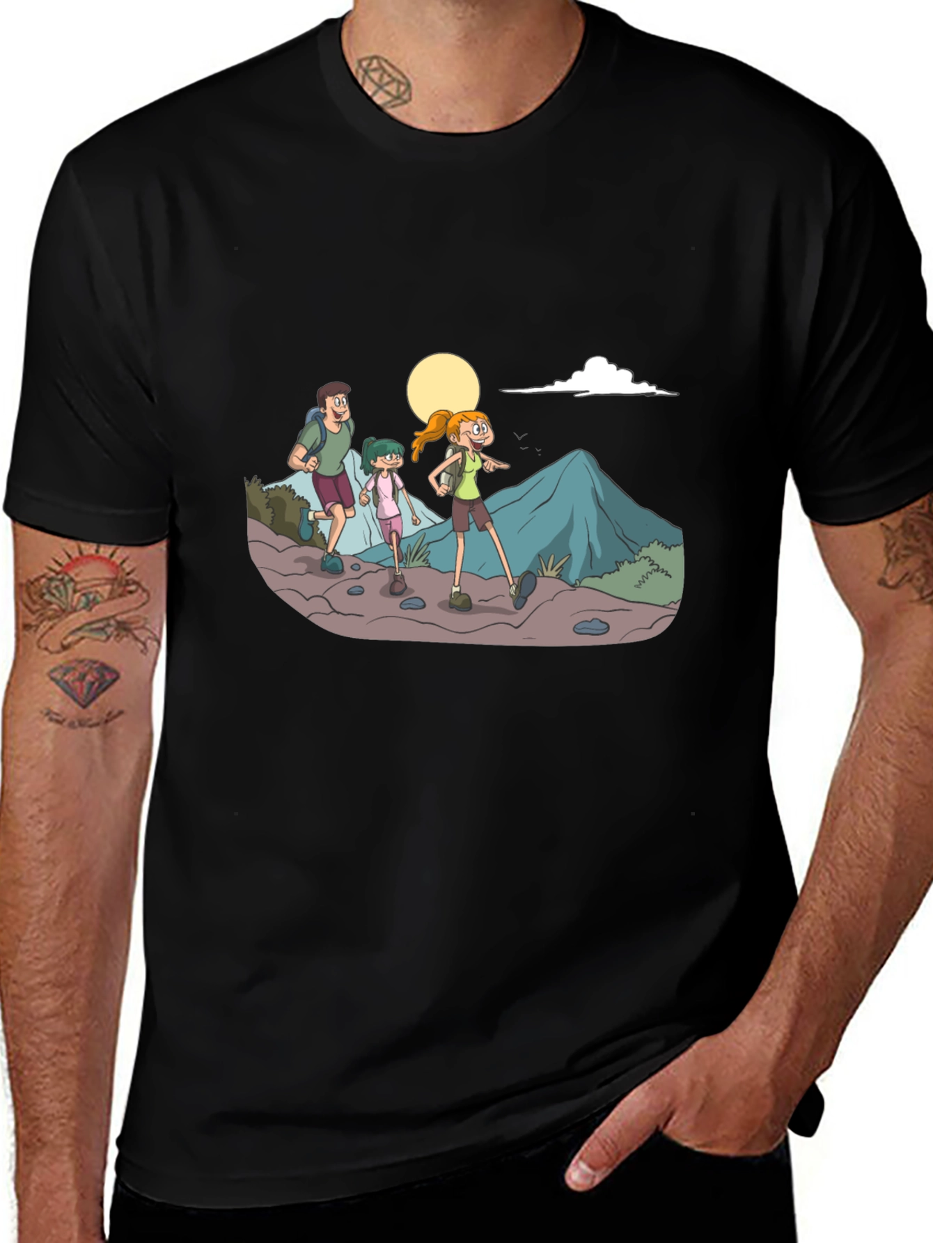 Variant 13 of Hiking Family Graphic Tee - Black Cotton