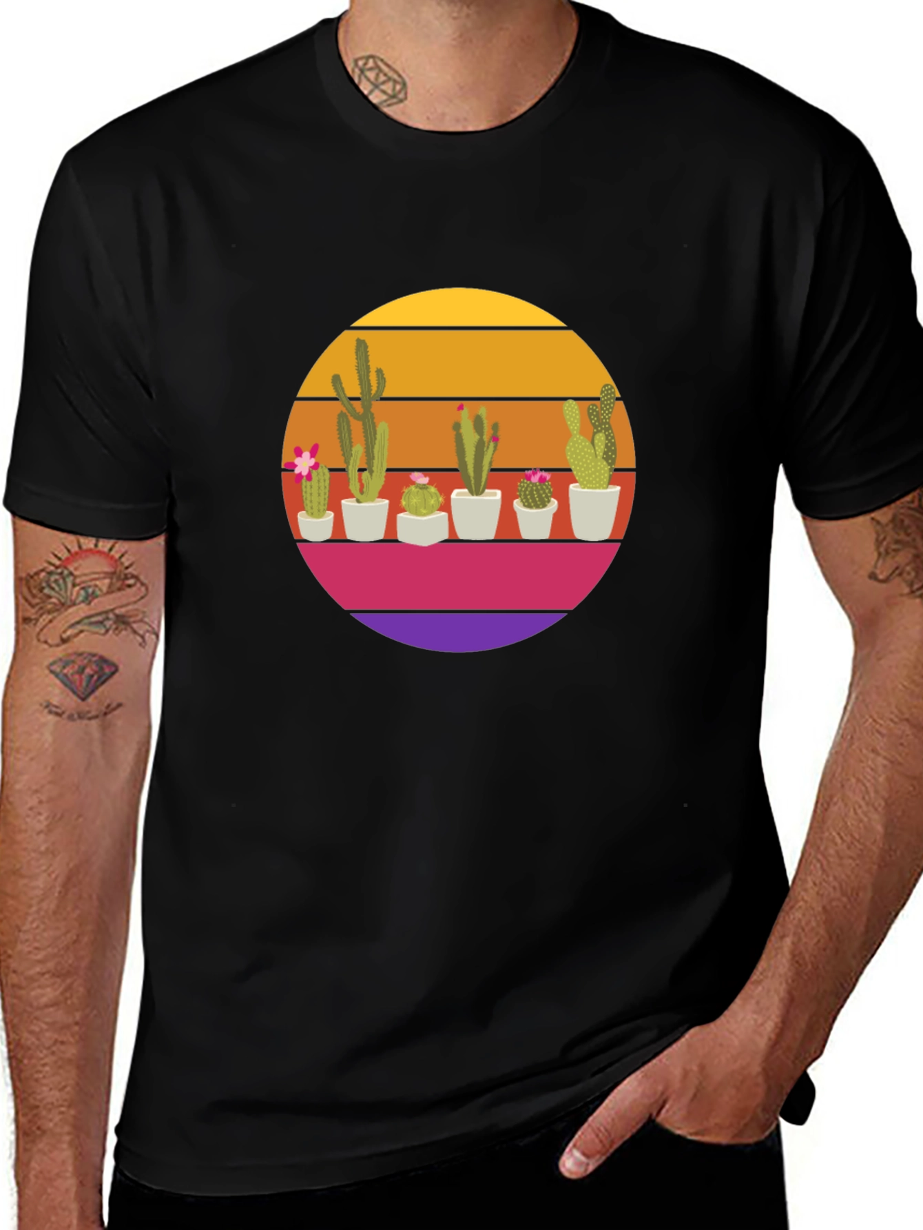 Variant 28 of Retro Cactus Sunset T-Shirt - Desert Vibes!