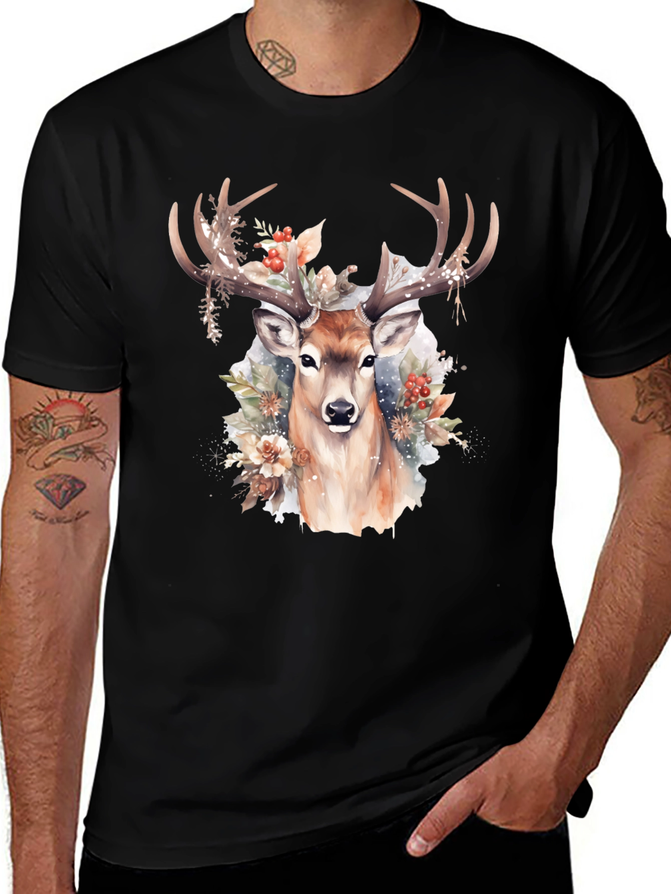 Variant 3 of Deer Floral Print T-Shirt