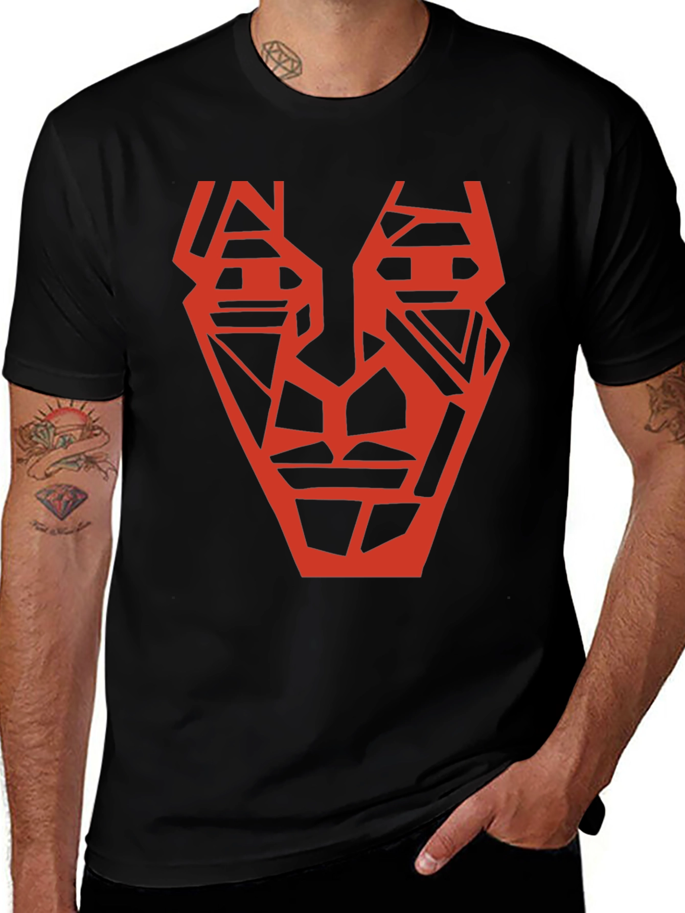 Variant 15 of Abstract Geometric Face Graphic Tee - Black