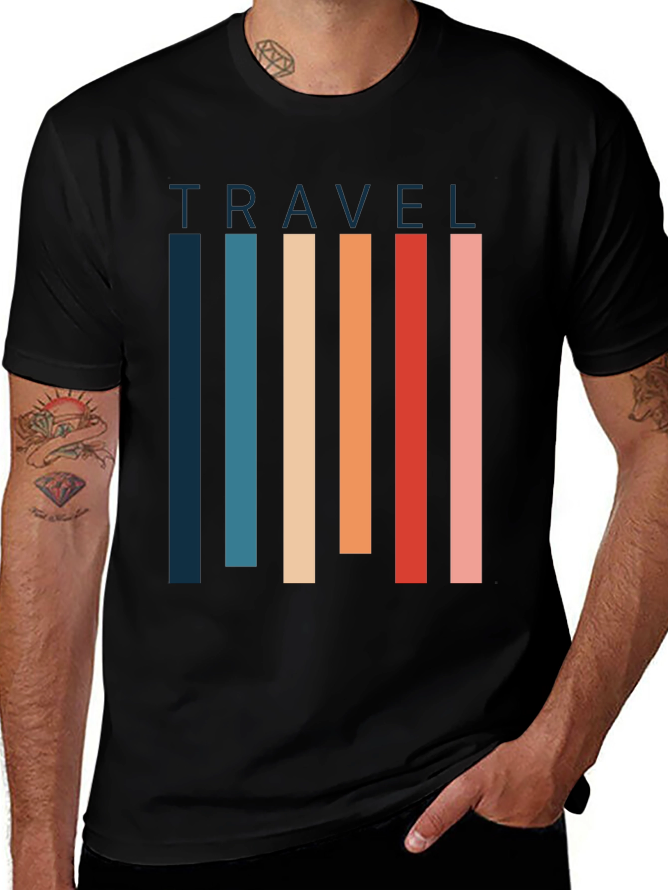 Retro Travel T-Shirt - Striped Graphic Tee