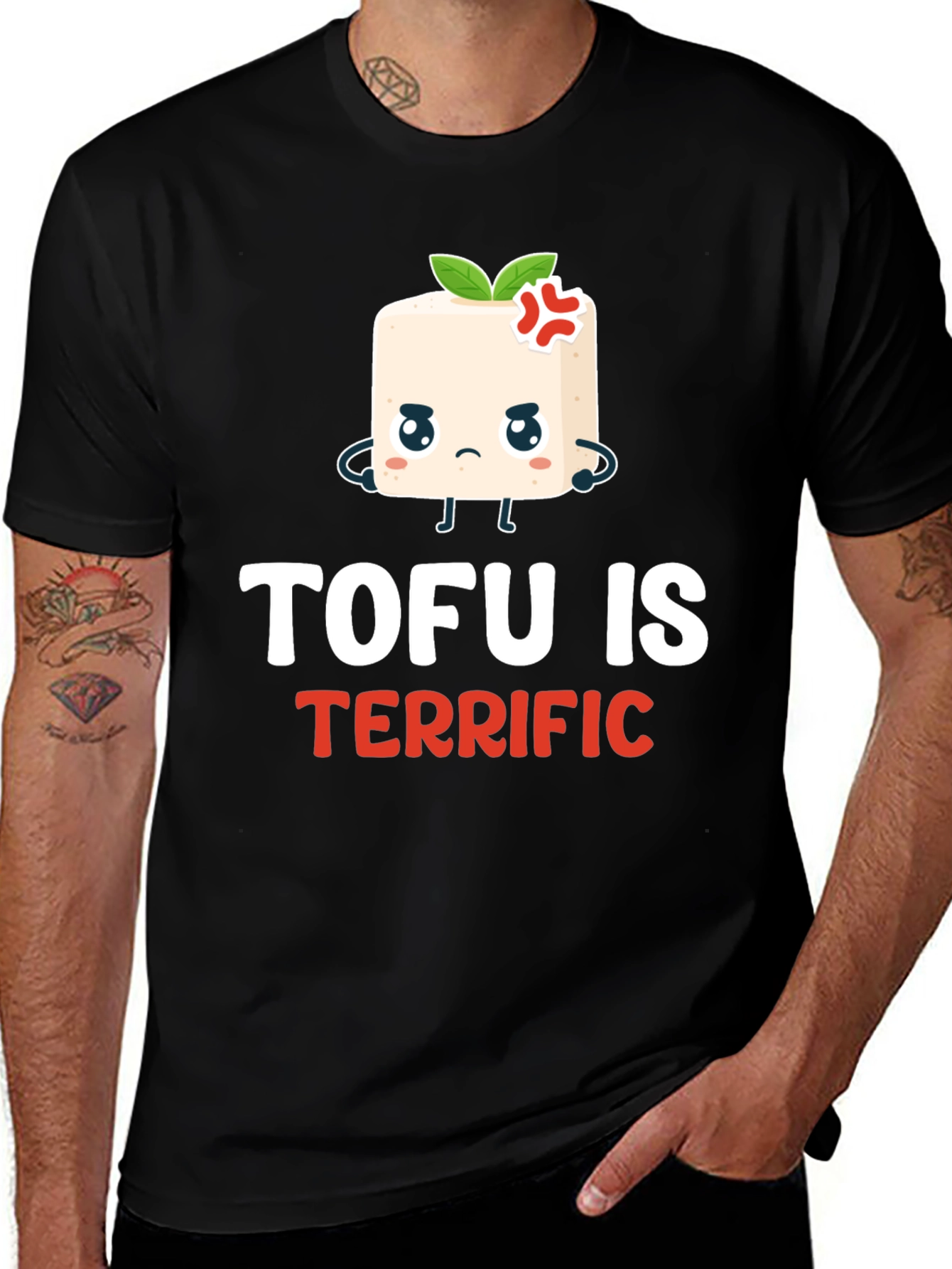 Variant 21 of Tofu Is Terrific Graphic T-Shirt - Vegan Foodie Tee