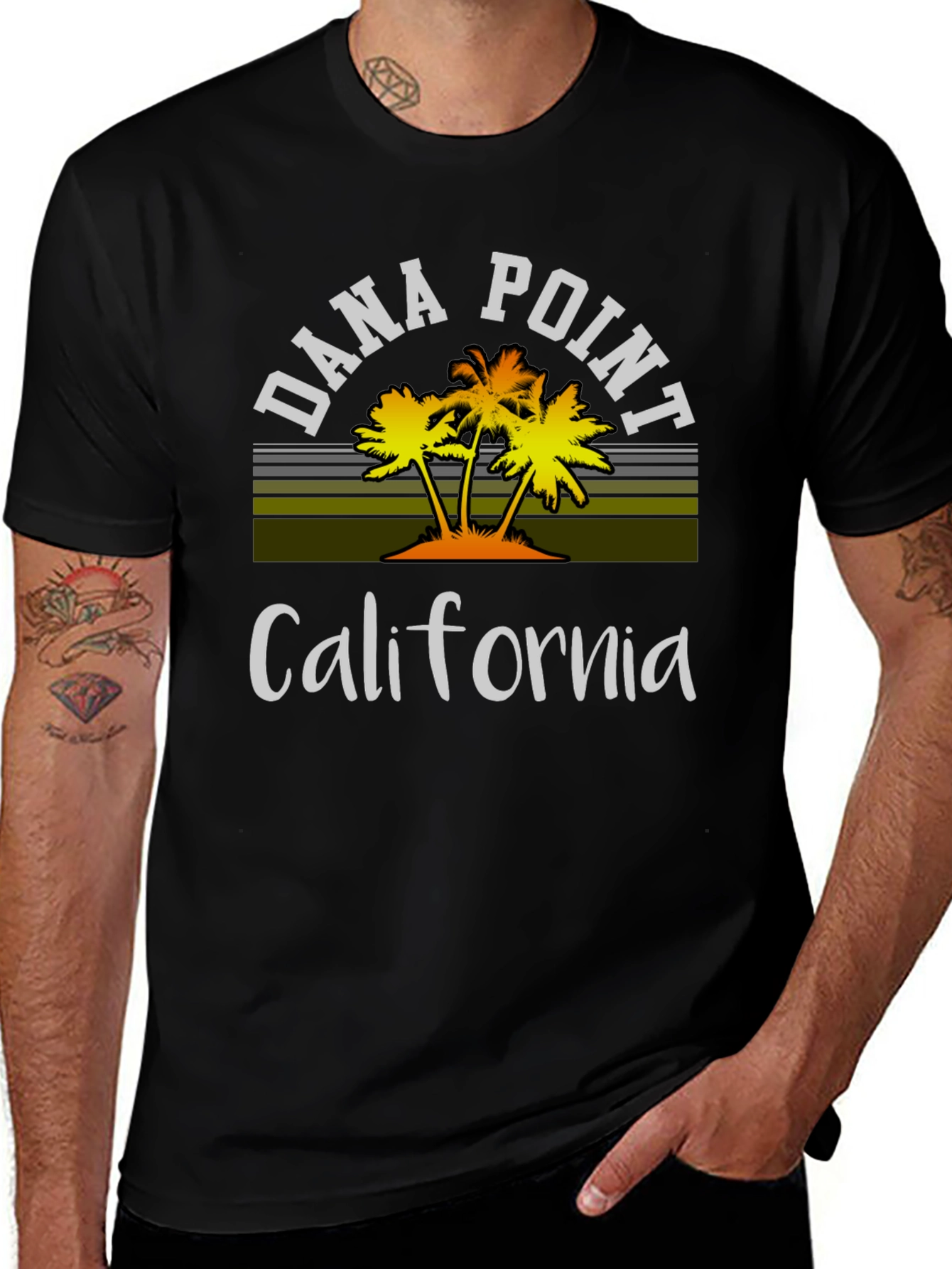 Dana Point California Palm Tee - Black