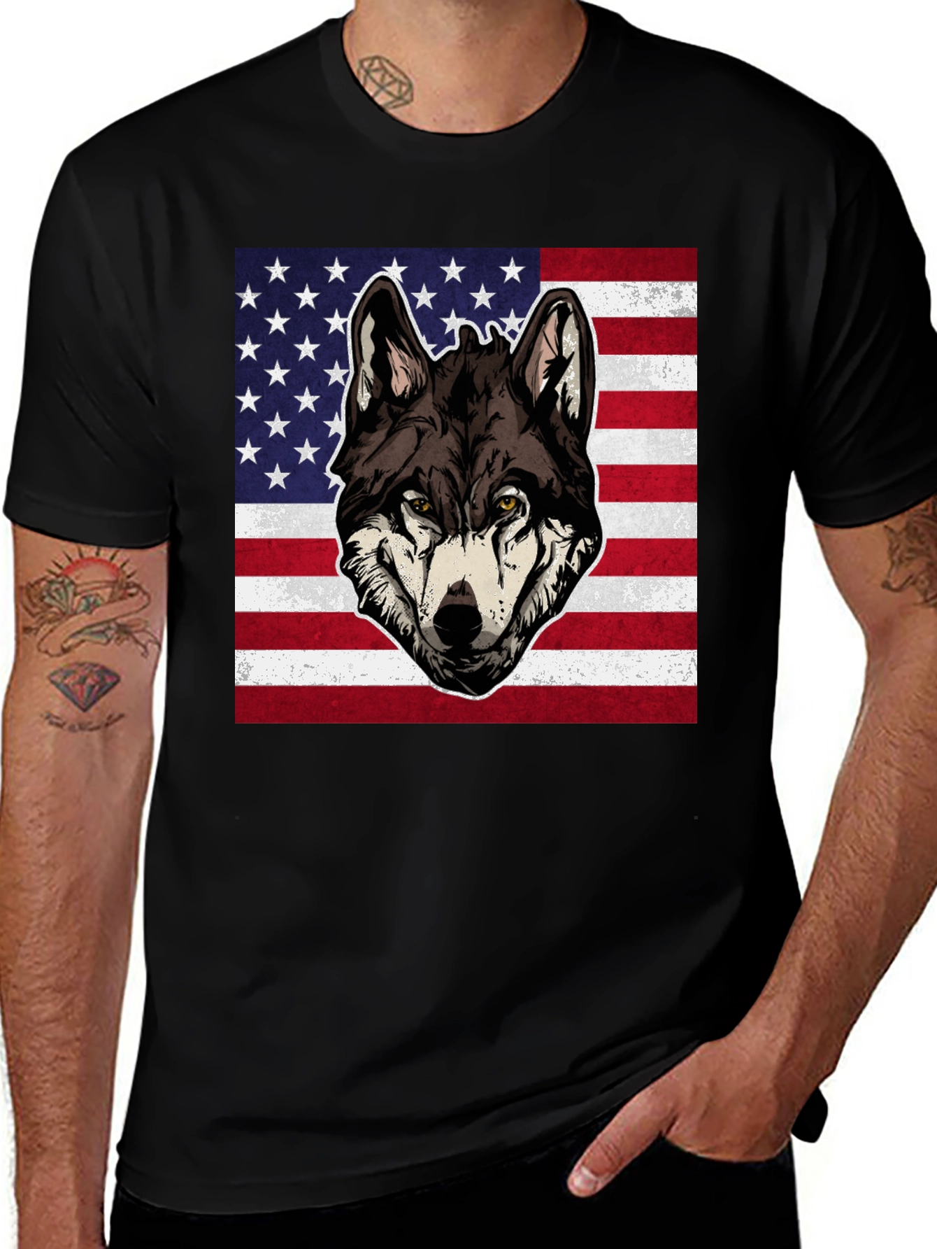 Variant 12 of Wolf USA Flag Graphic T-Shirt - Patriotic Animal Tee
