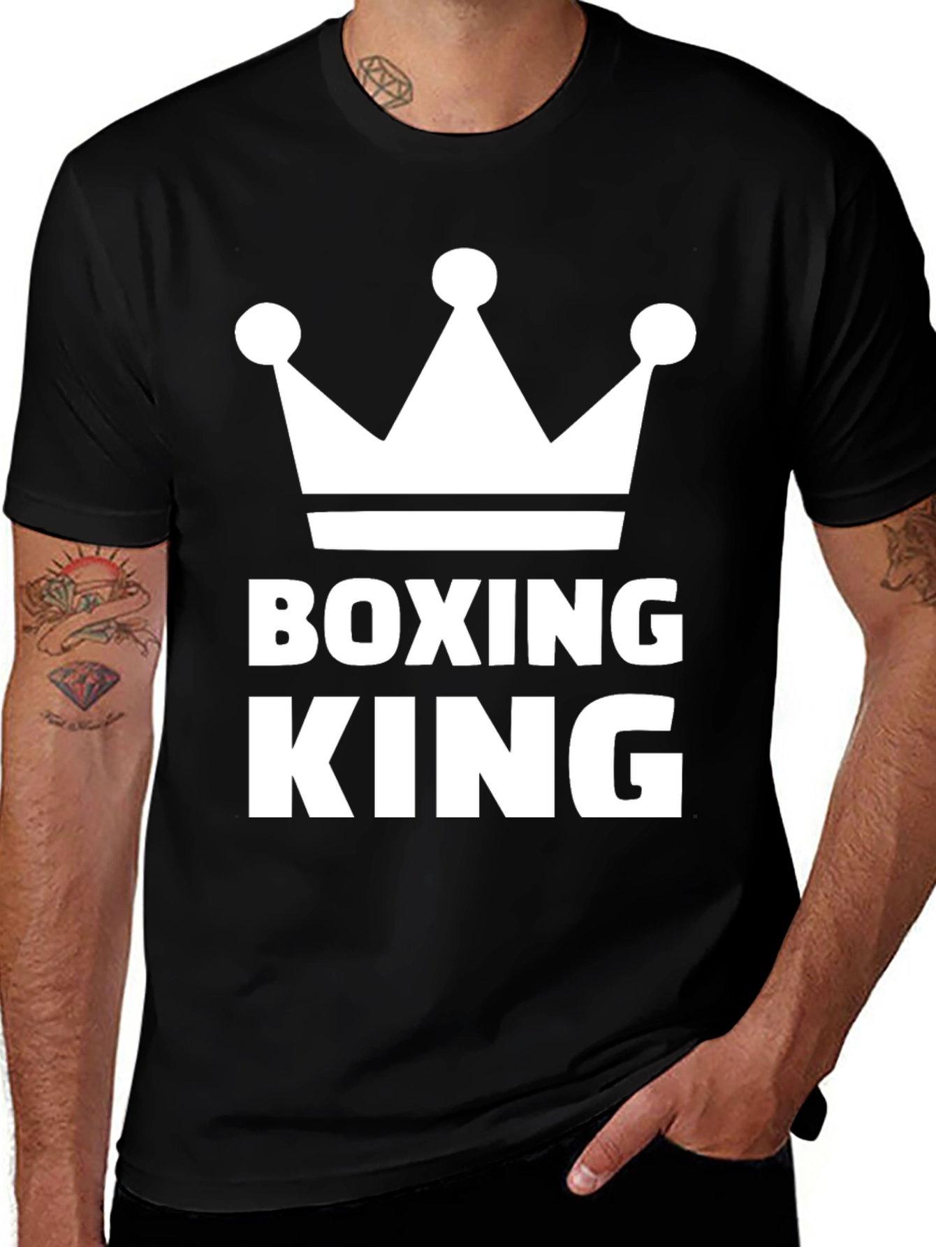 Variant 12 of Boxing King Graphic Tee - Black Cotton Crown Design