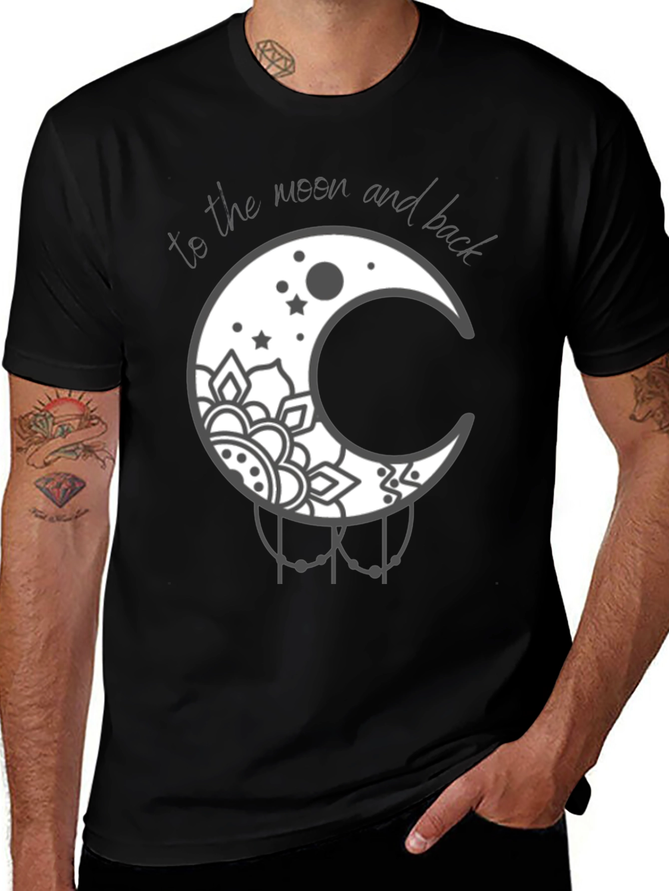 Variant 17 of Moon Mandala Graphic Tee - To the Moon and Back - Black
