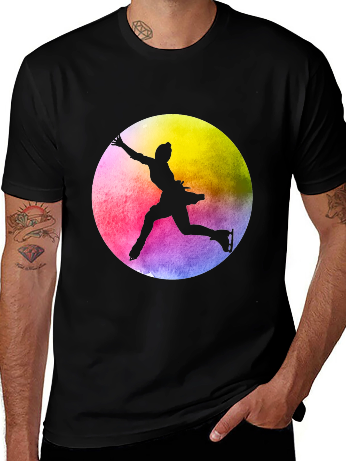 Black Figure Skater Silhouette Tee - Vibrant Colors main image