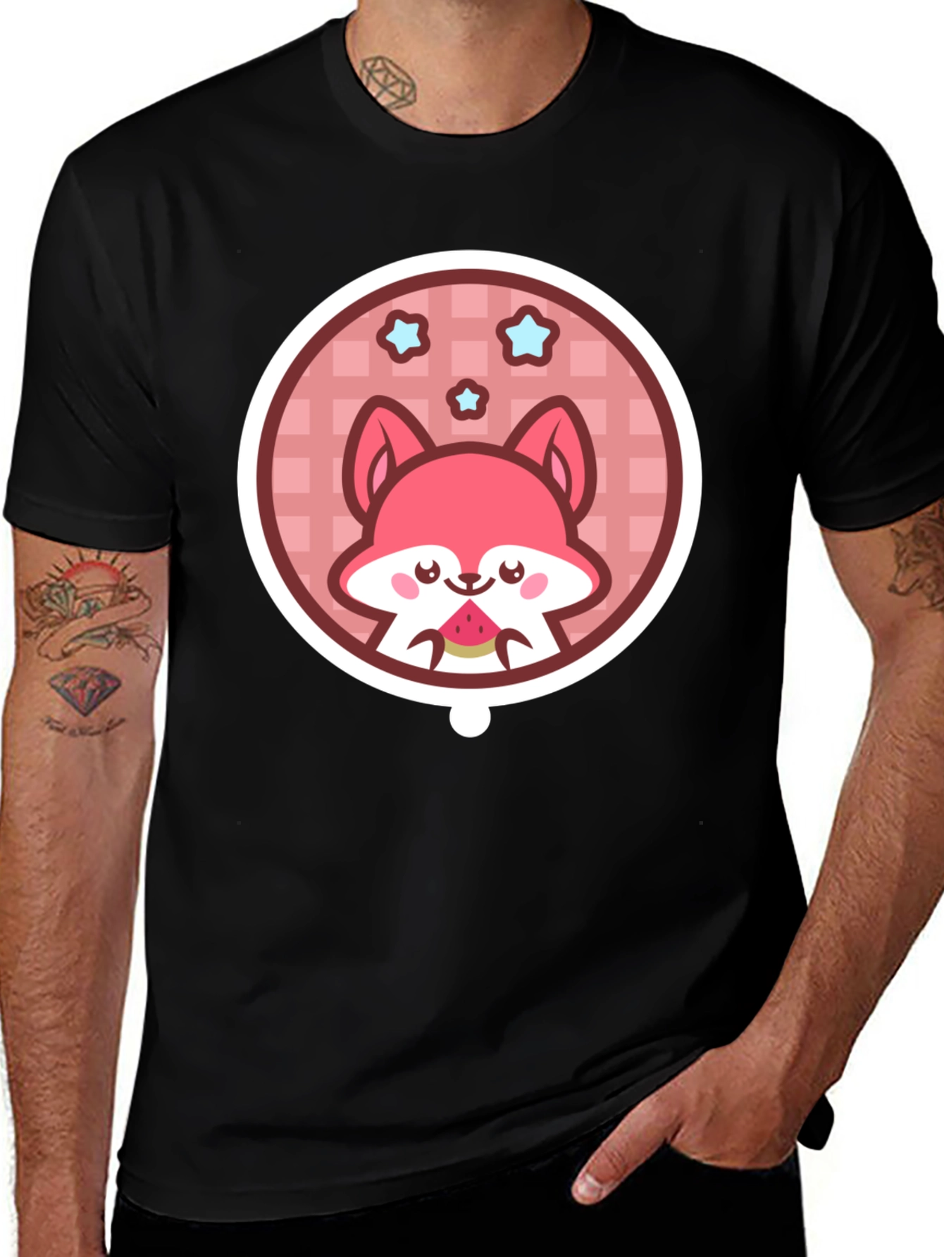 Variant 25 of Cute Kawaii Fox Watermelon Graphic Tee