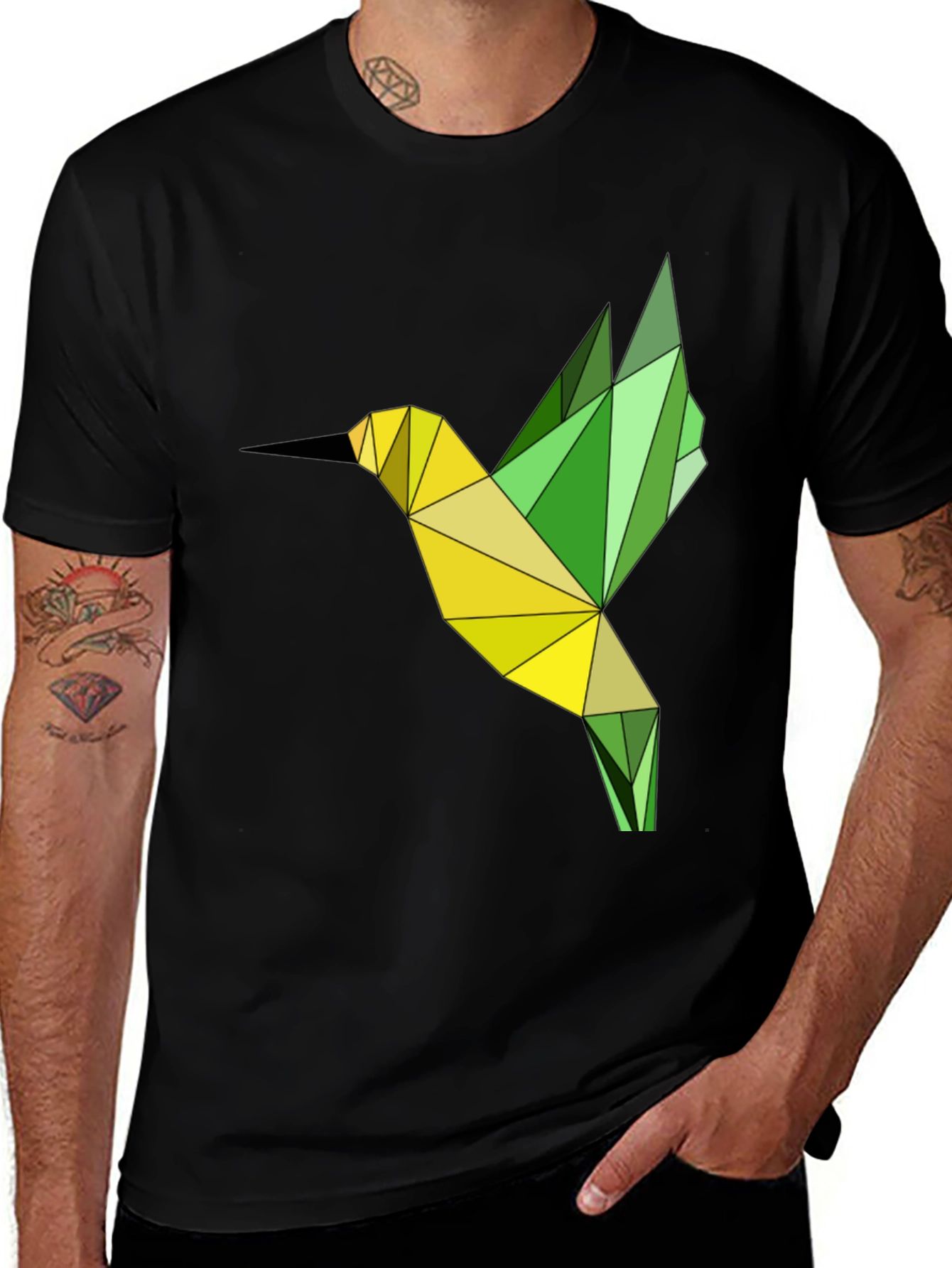 Geometric Hummingbird Graphic T-Shirt