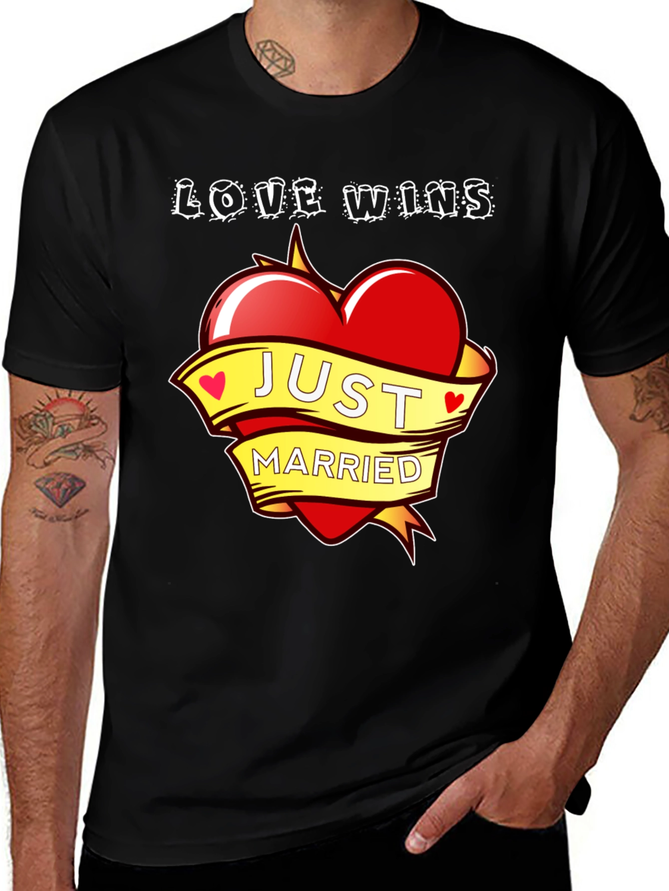 Just Married Graphic Tee - Love Wins Wedding T-Shirt