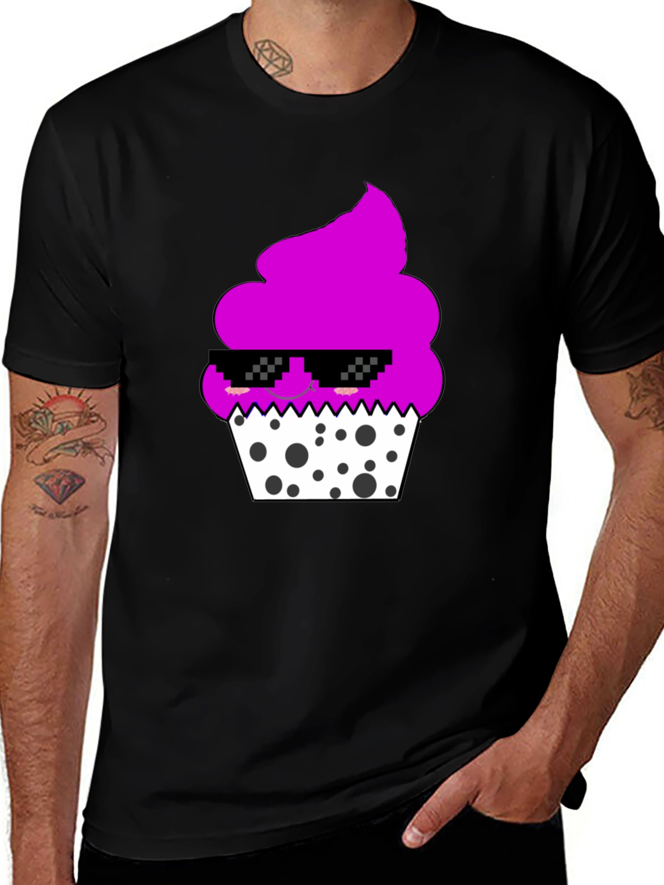 Variant 17 of Cool Cupcake Graphic Tee - Black Cotton Blend