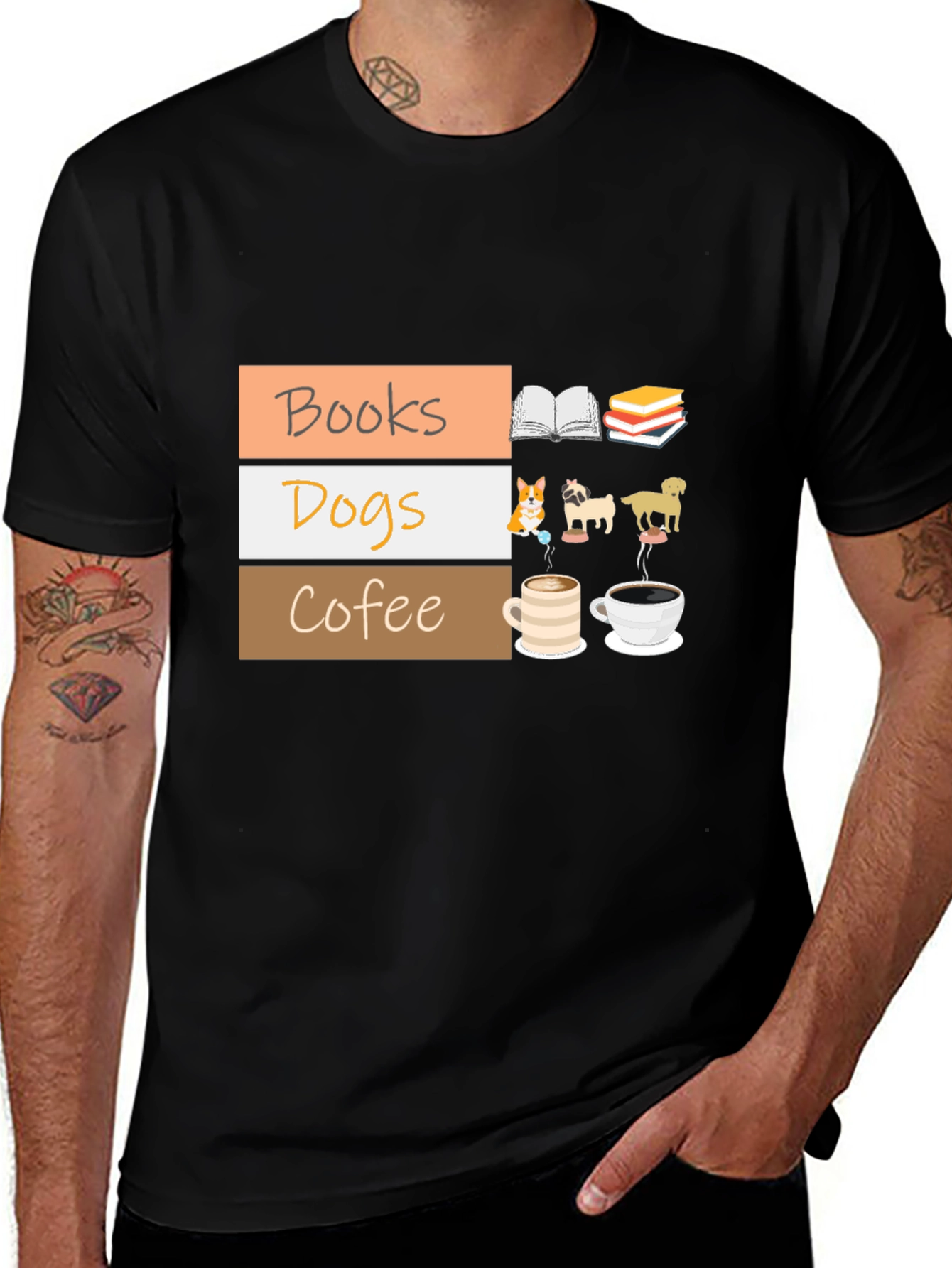 Variant 20 of Books Dogs Coffee T-Shirt