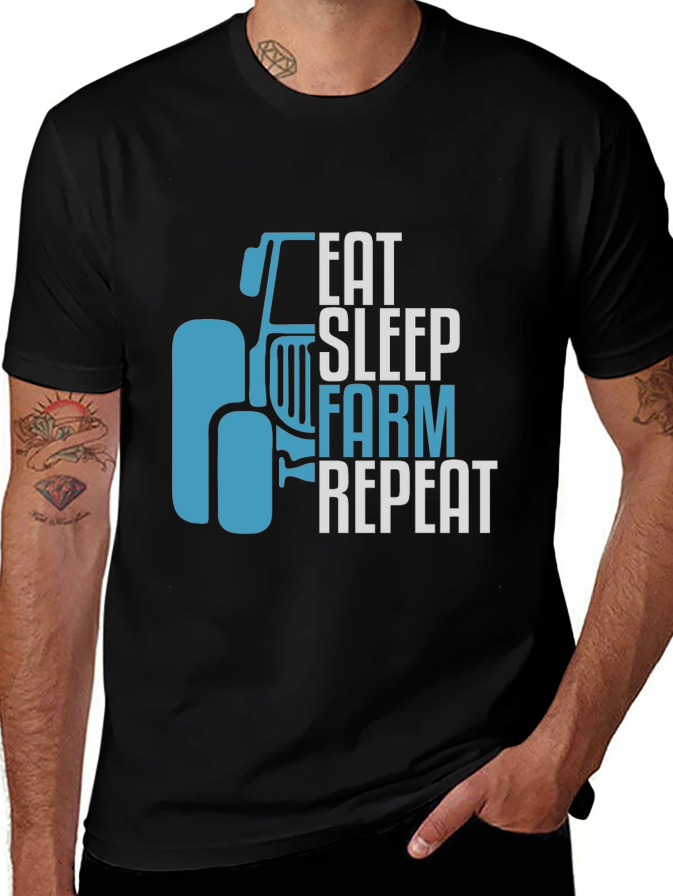 Eat Sleep Farm Repeat Graphic Tee - Black