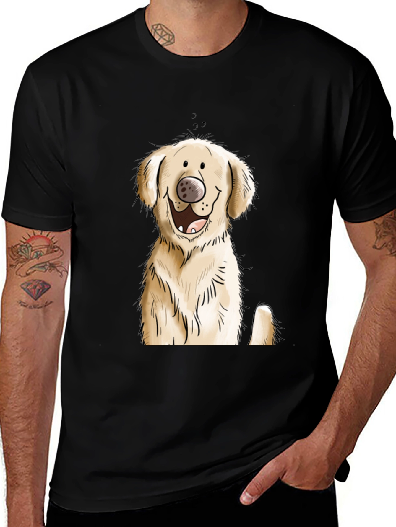 Variant 17 of Cartoon Golden Retriever Graphic Tee - Black