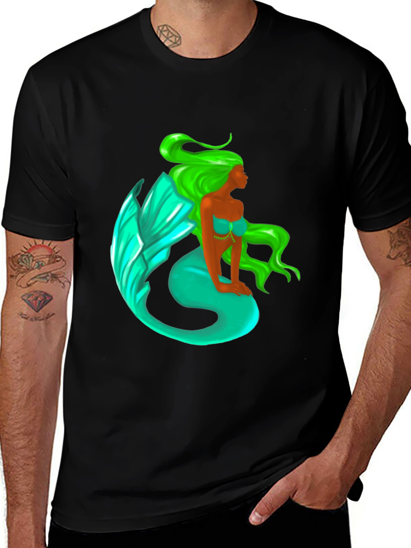 Variant 9 of Mermaid Graphic Tee - Black Cotton Blend T-Shirt