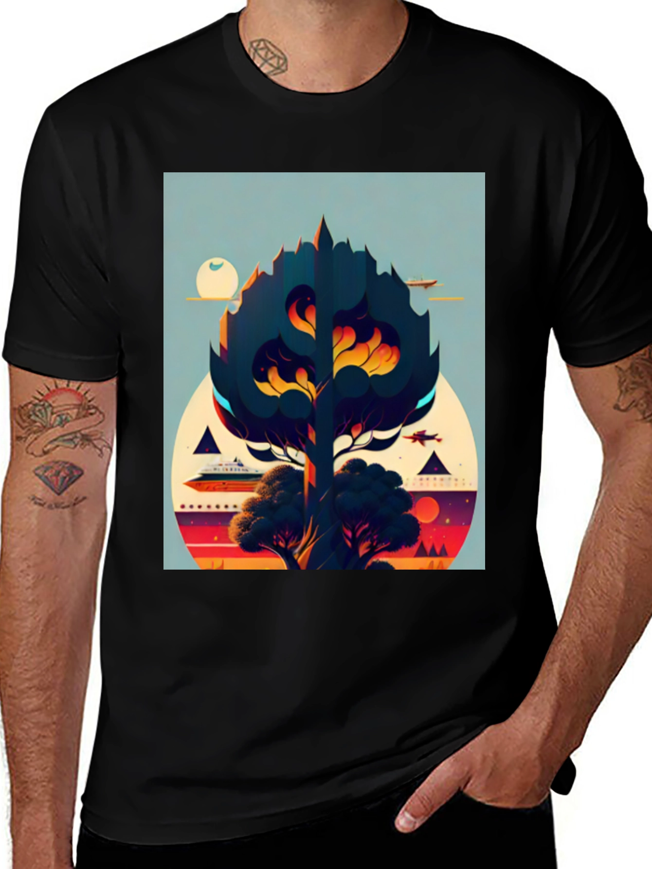 Variant 11 of Abstract Landscape Graphic Tee - Men's Black T-Shirt