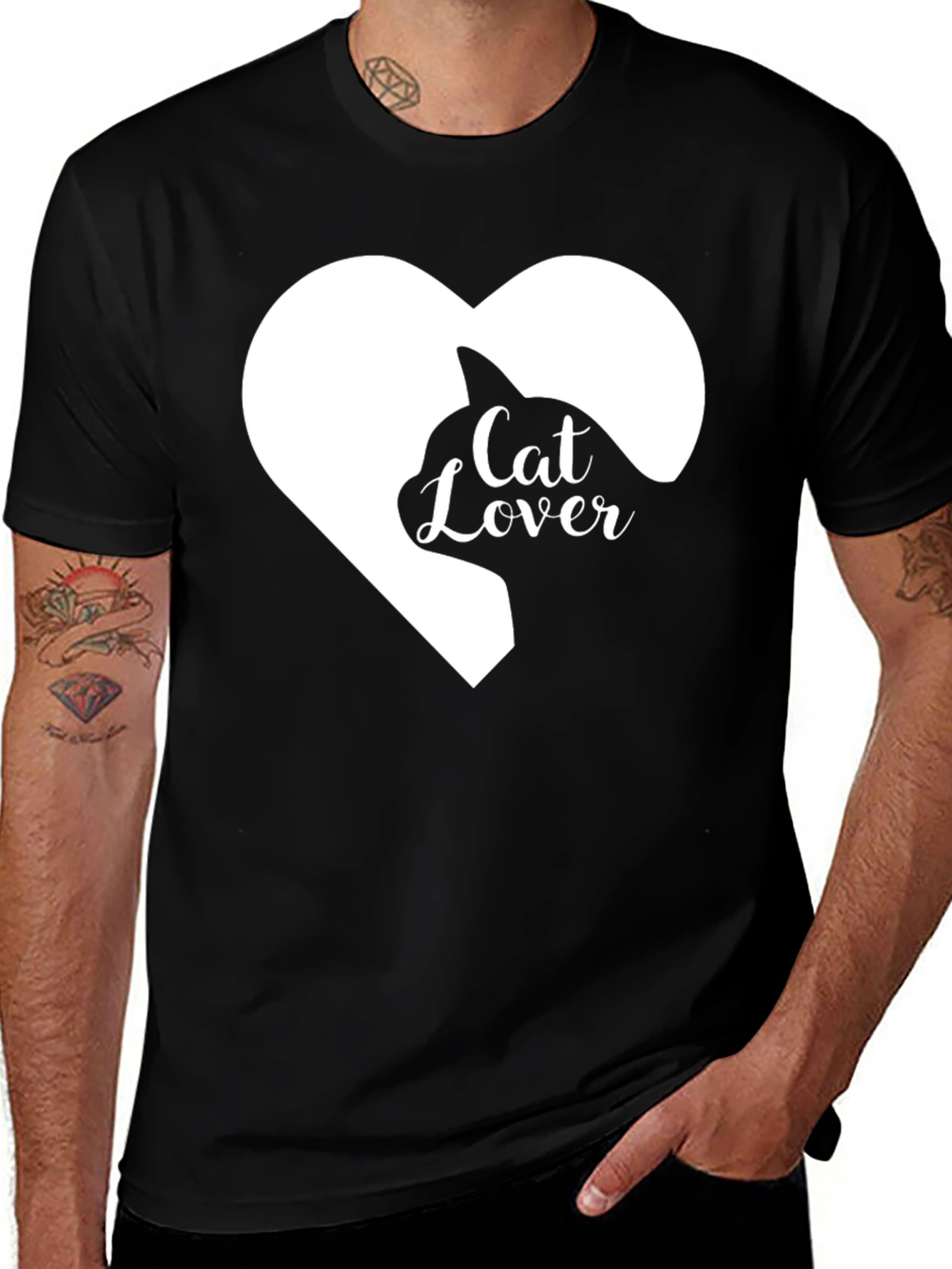 Variant 25 of Cat Lover Heart Graphic Tee - Black
