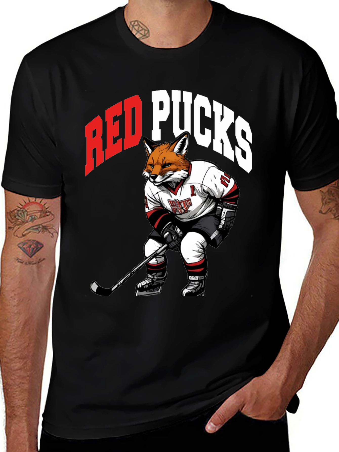 Variant 30 of Red Pucks Hockey Fox T-Shirt