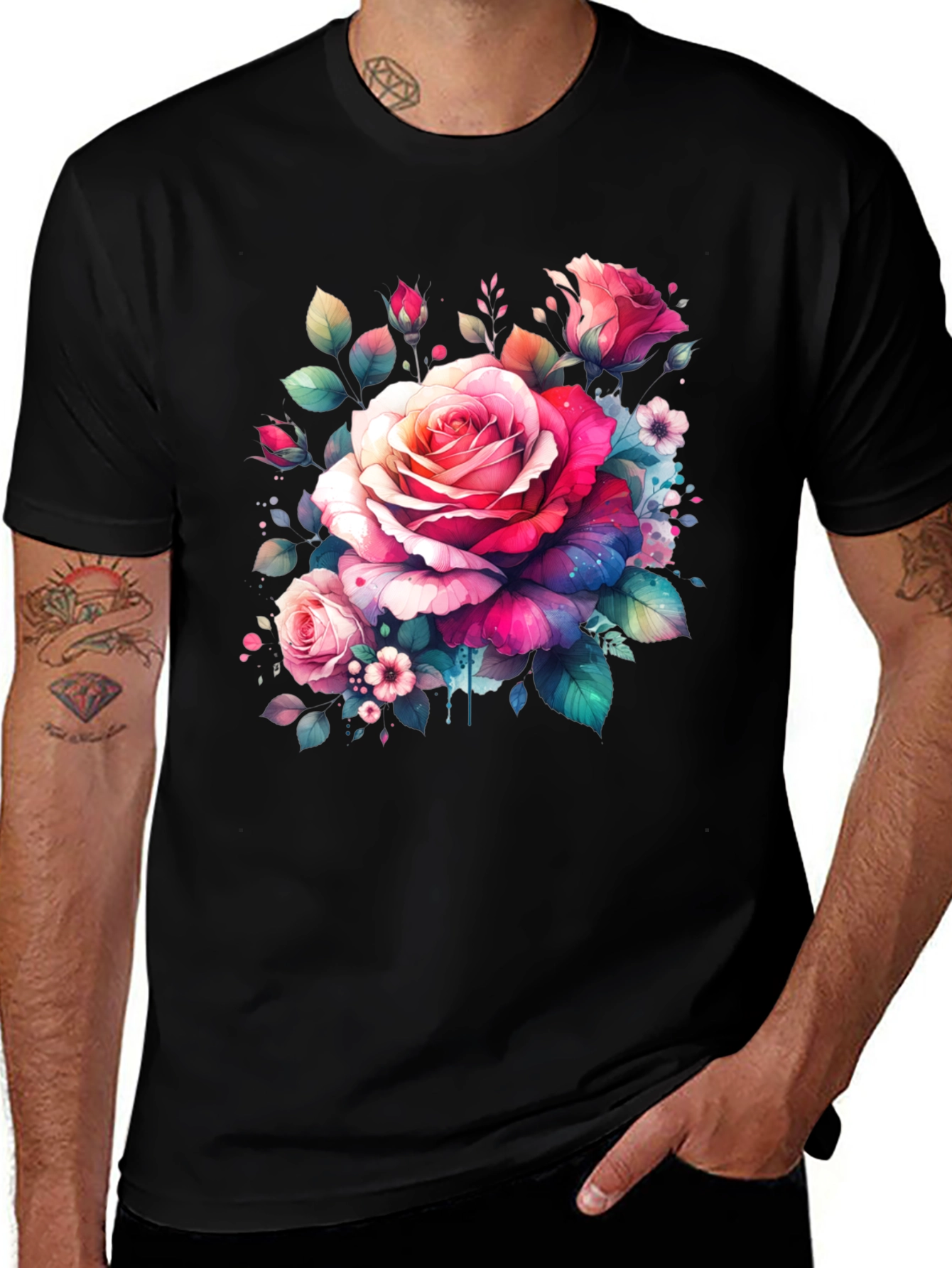 Variant 29 of Floral Rose Graphic Black T-Shirt