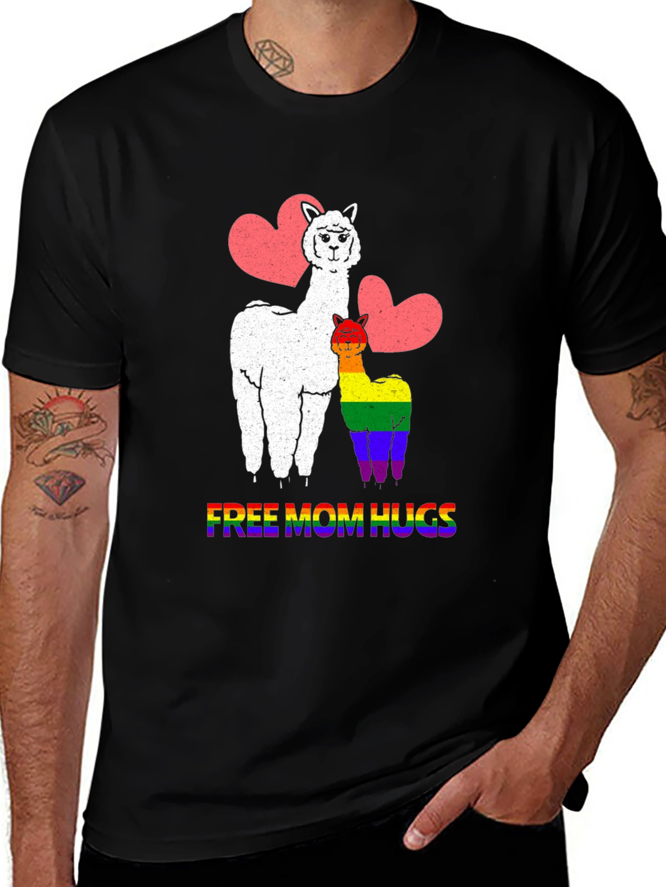 Variant 2 of LGBTQ+ Pride Alpaca "Free Mom Hugs" T-Shirt