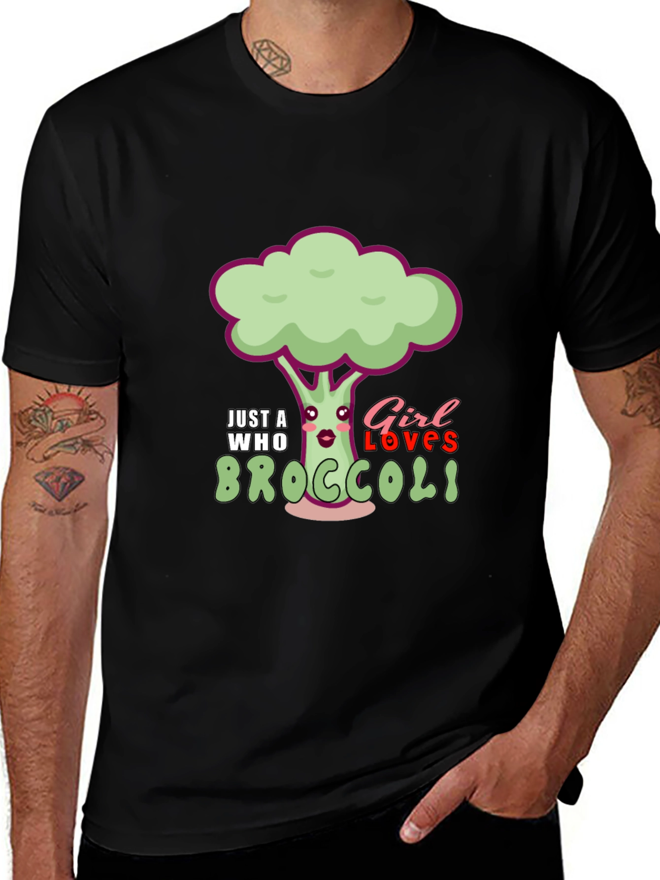 Black Broccoli Lover T-Shirt - Cute Cartoon Vegetable Tee main image
