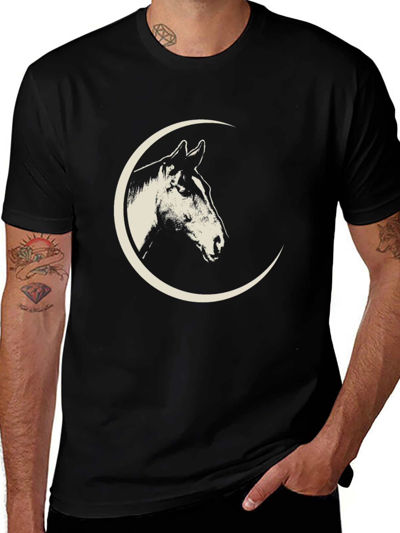 Variant 22 of Horse Moon Graphic Tee - Black Cotton T-Shirt