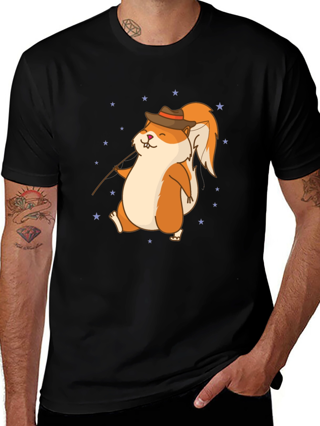 Variant 15 of Squirrel with Hat Graphic Tee - Black