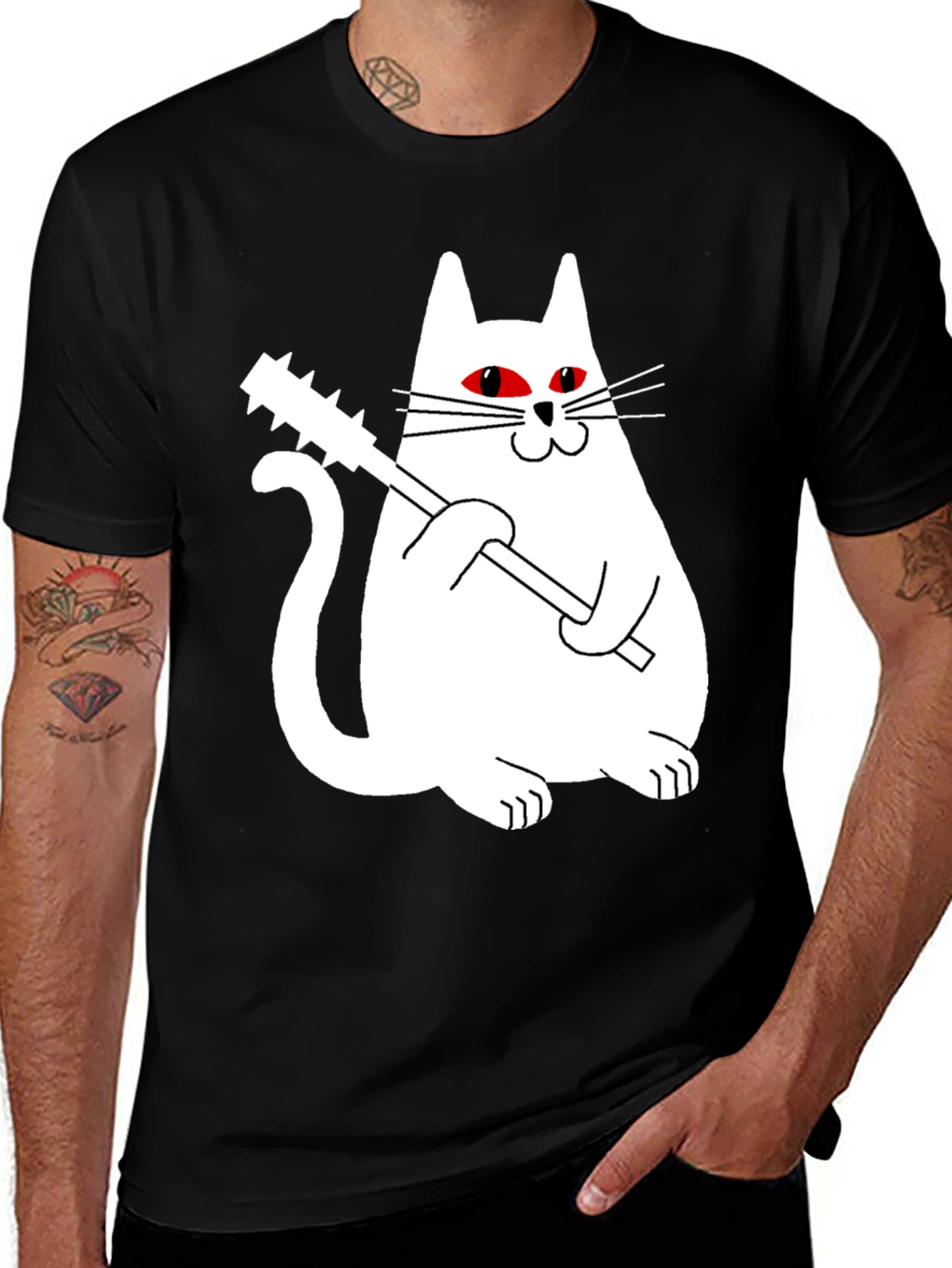 Variant 11 of White Cat Mace Graphic Tee - Black Cotton