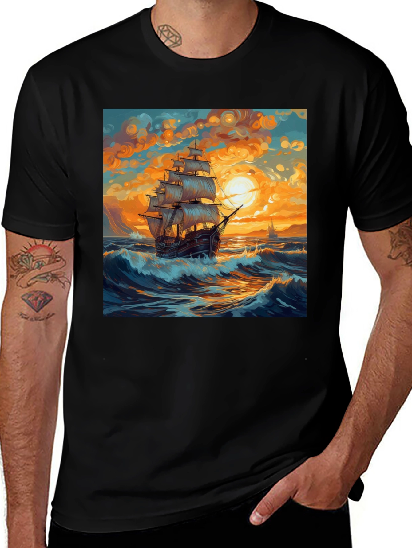 Sailing Ship Graphic Tee - Sunset Adventure T-Shirt