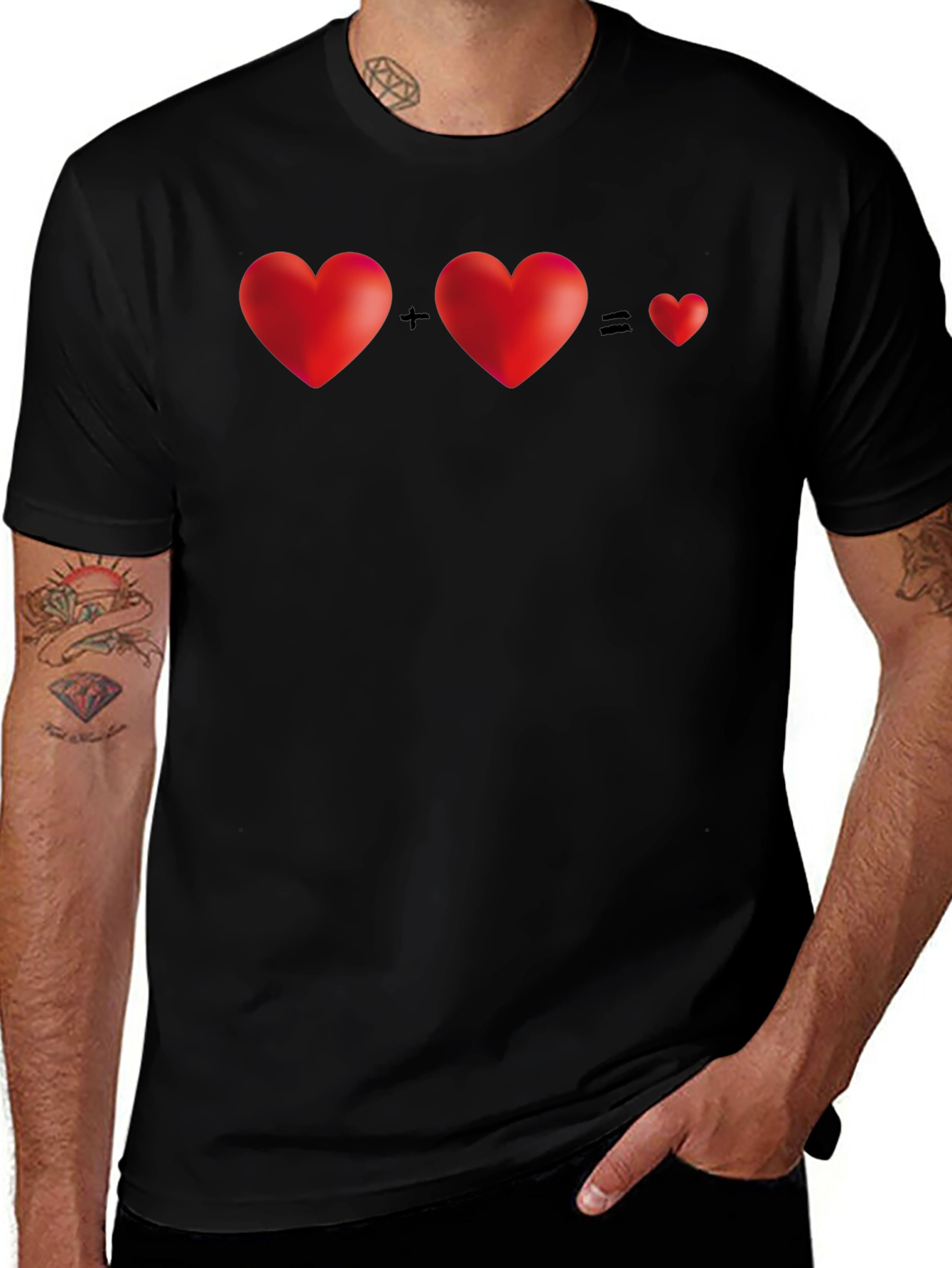 Black Two Hearts Equal One T-Shirt - Black main image
