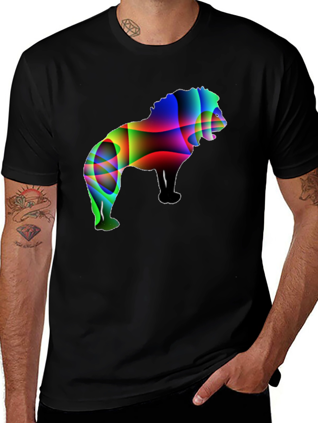 Variant 23 of Men's Black T-Shirt with Abstract Lion Graphic