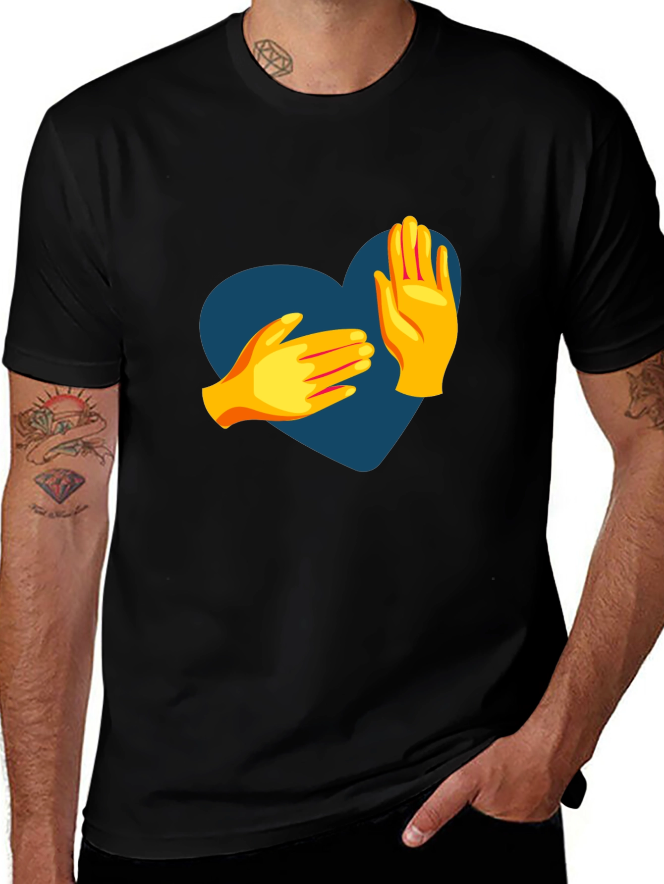 Variant 9 of Heart Hands Graphic Tee - Trendy Black T-Shirt