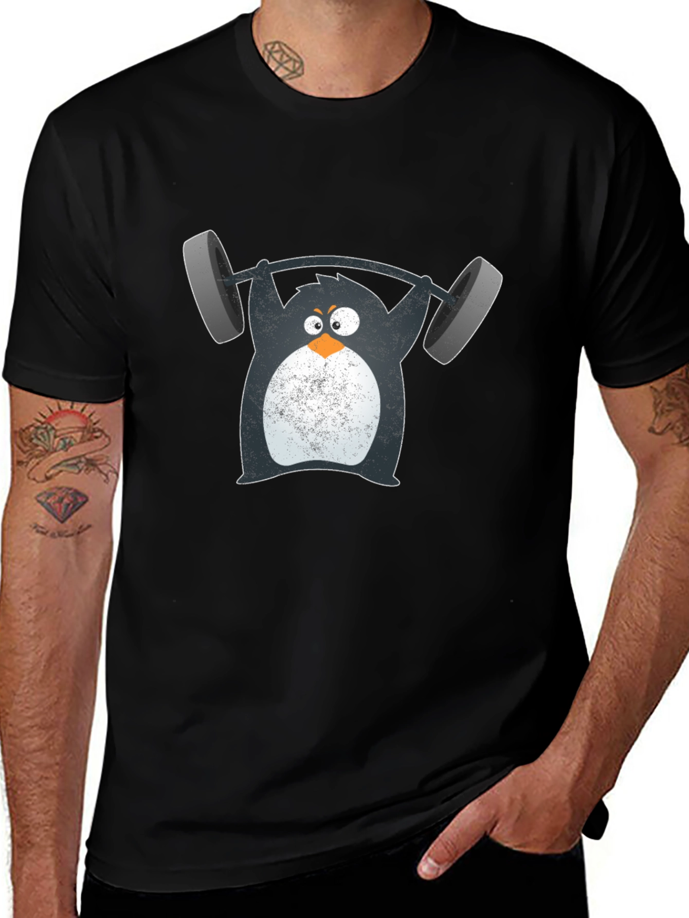 Variant 14 of Penguin Weightlifting Graphic Tee - Black