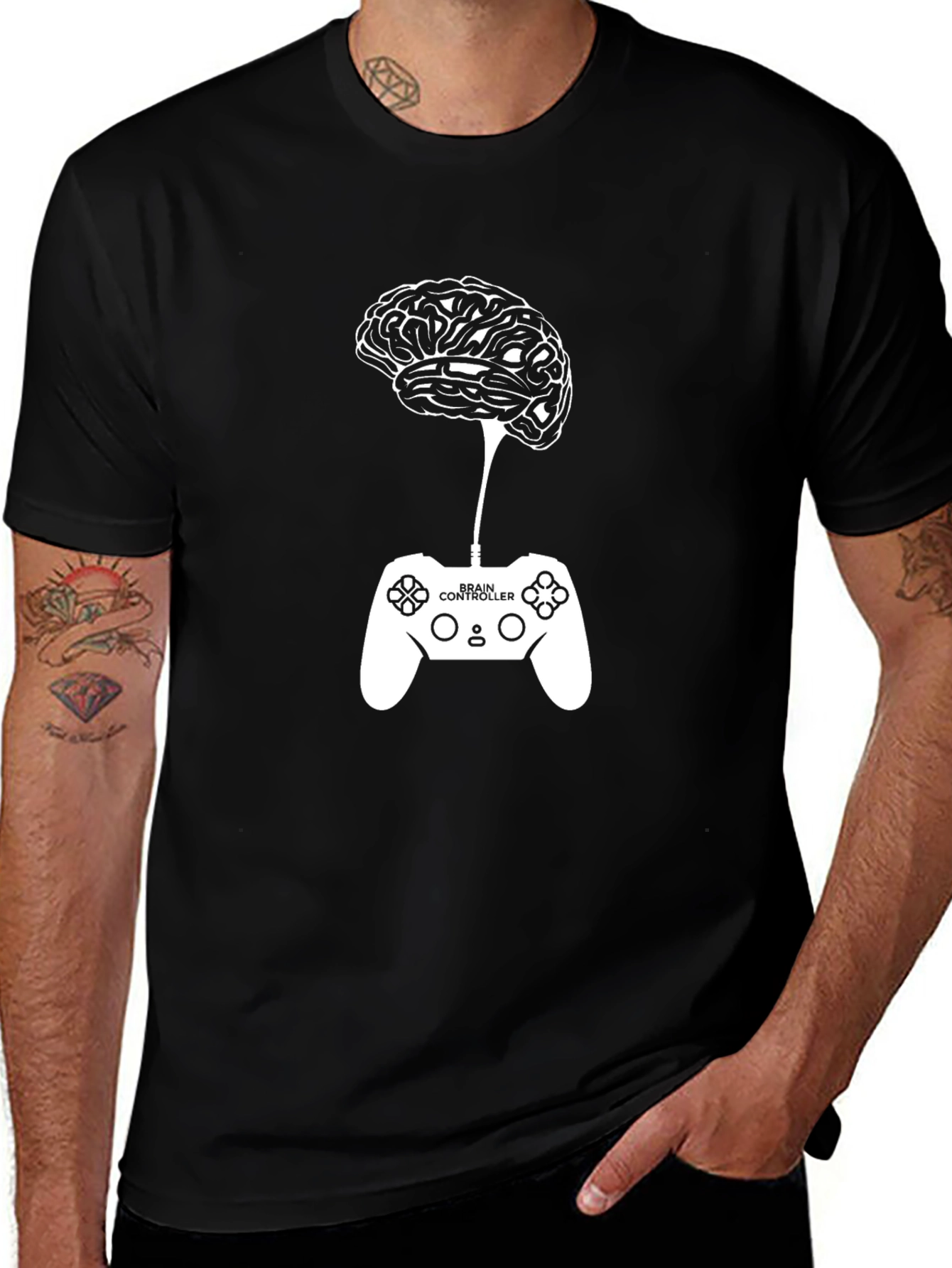 Variant 21 of Brain Controlled Gamer T-Shirt - Black Cotton Tee