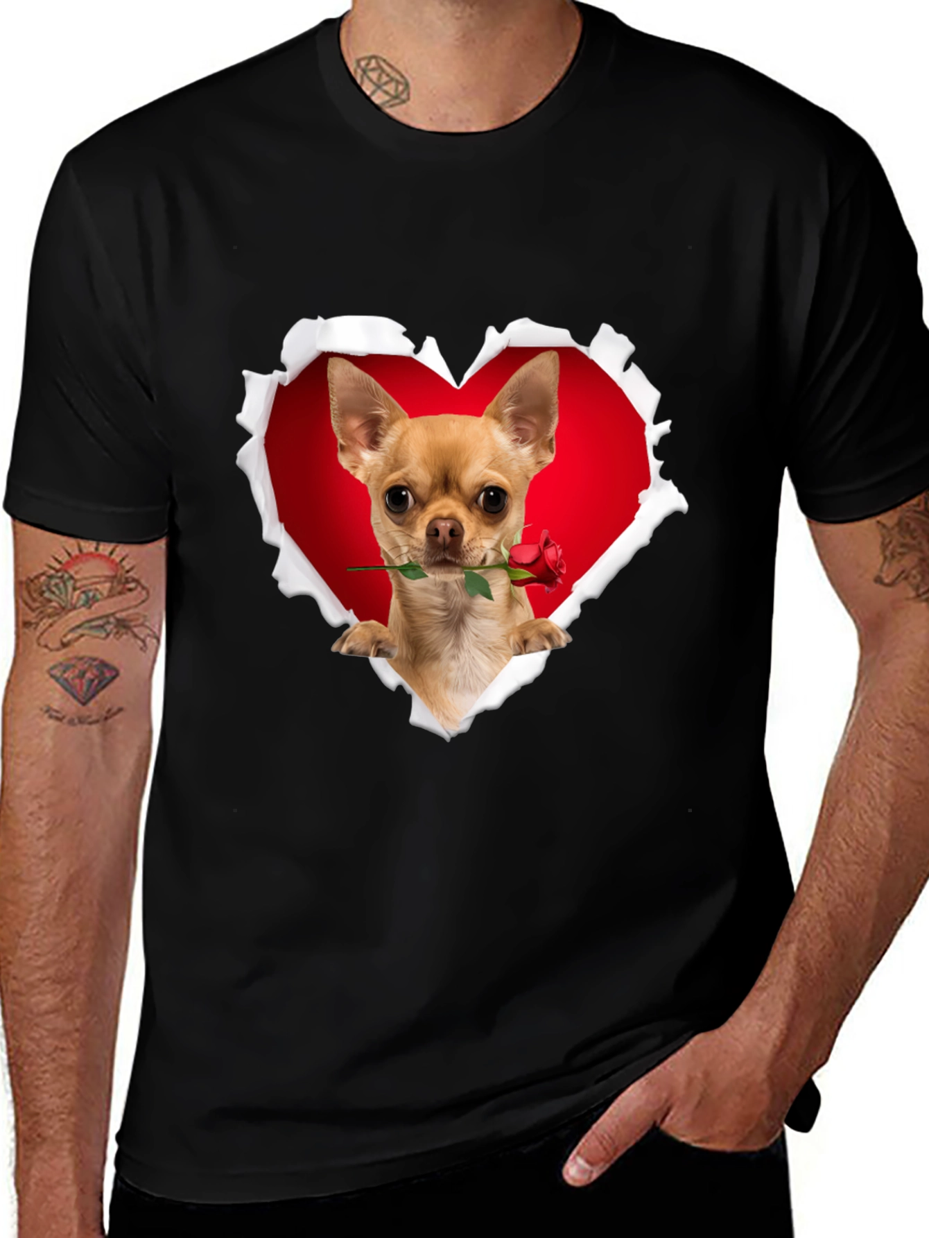 Variant 9 of Dog with Rose T-Shirt: Heart Design