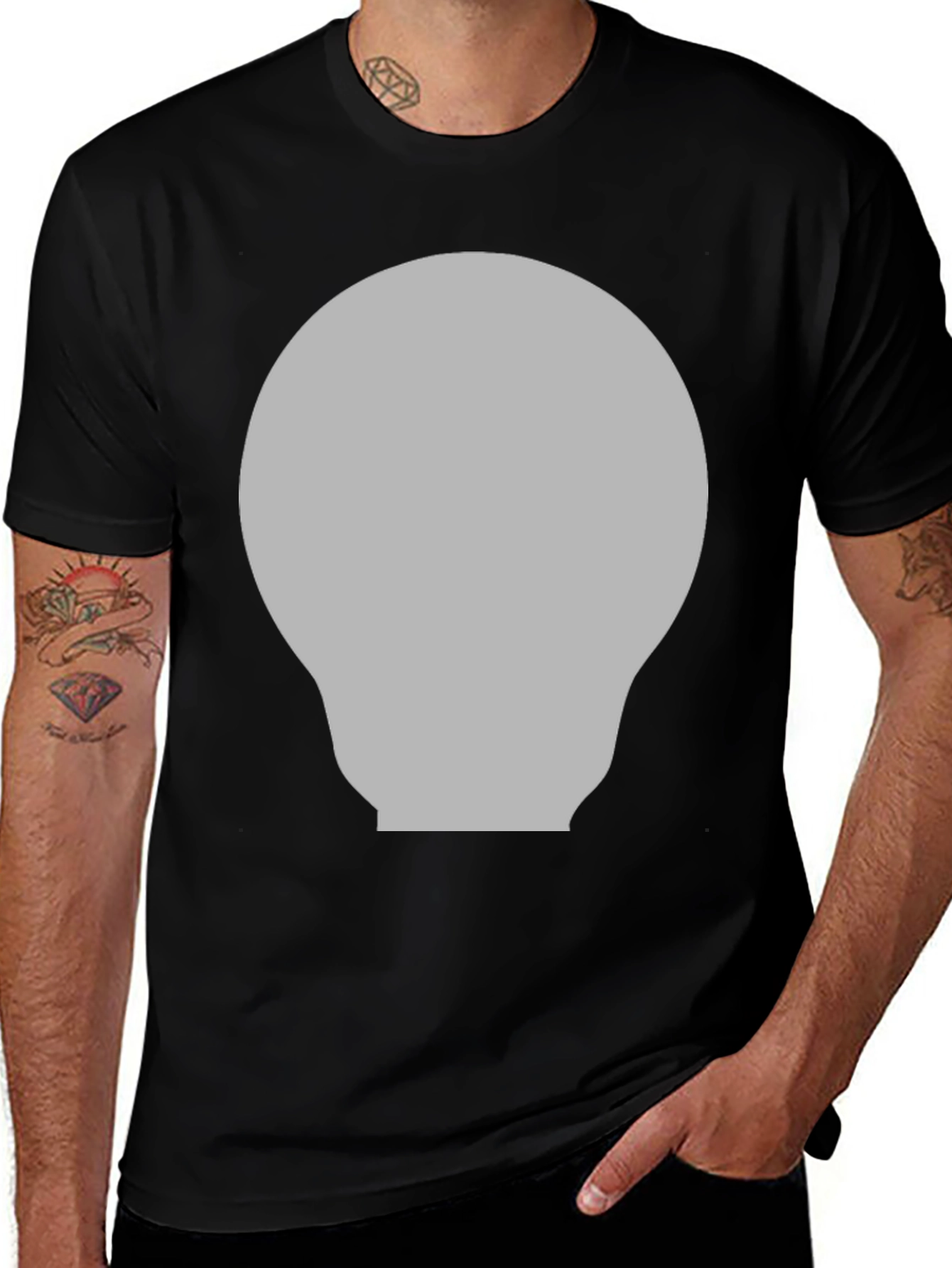 Variant 28 of Gray Lightbulb Graphic Black T-Shirt