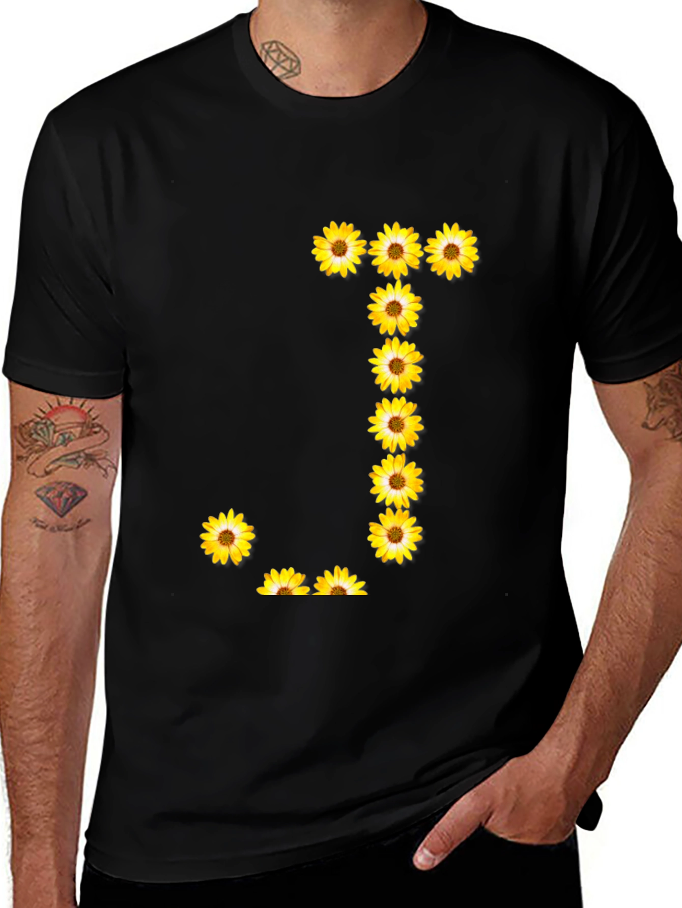 Variant 27 of Sunflower Letter "J" Black T-Shirt