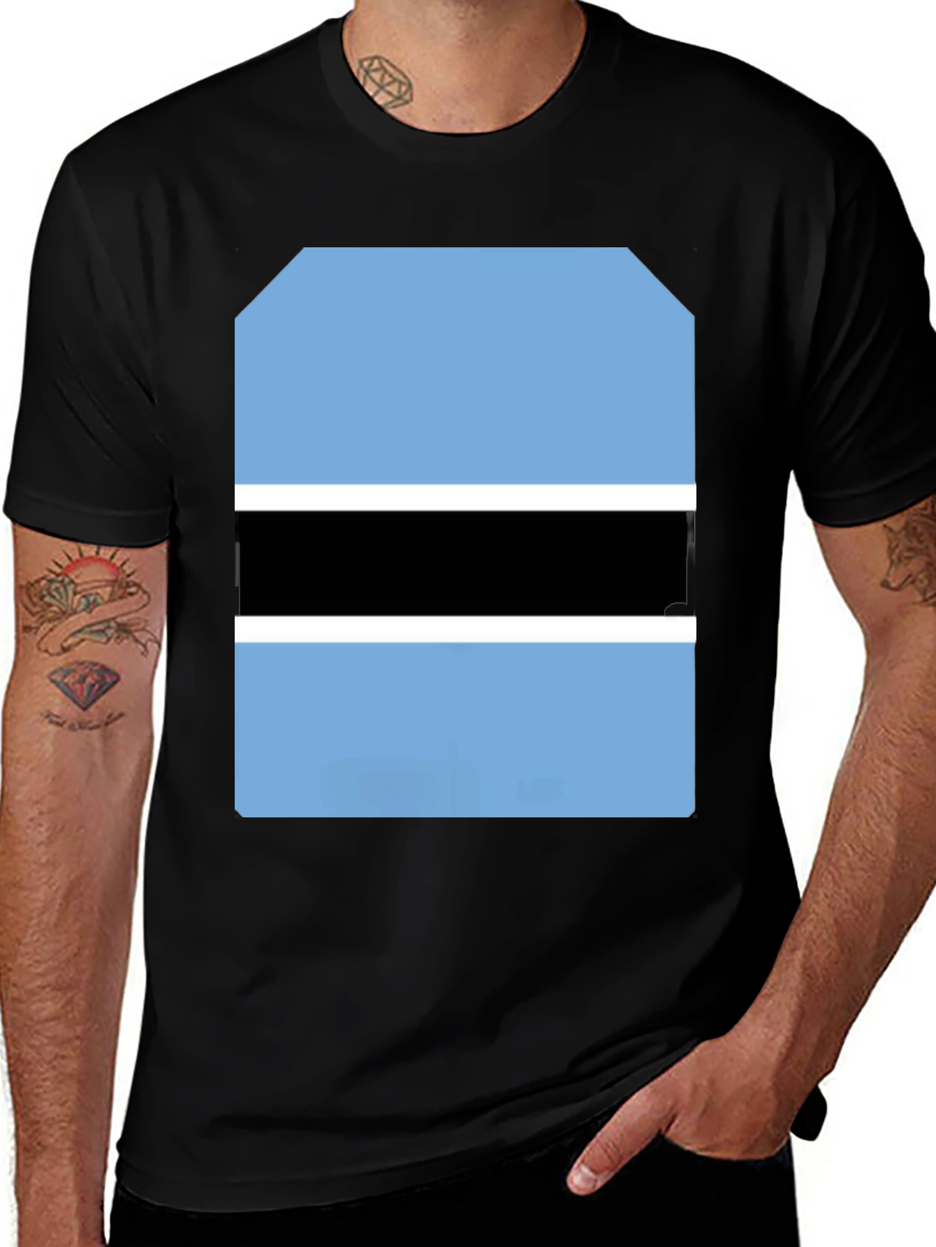 Botswana Flag Graphic Tee - Black Cotton T-Shirt