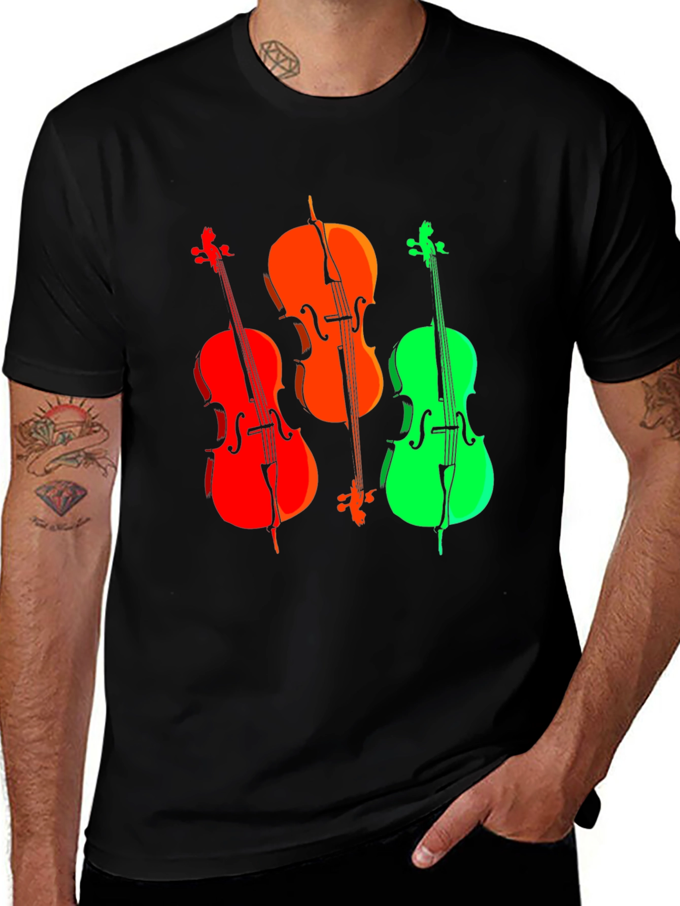 Variant 9 of Colorful Cello Trio Black T-Shirt