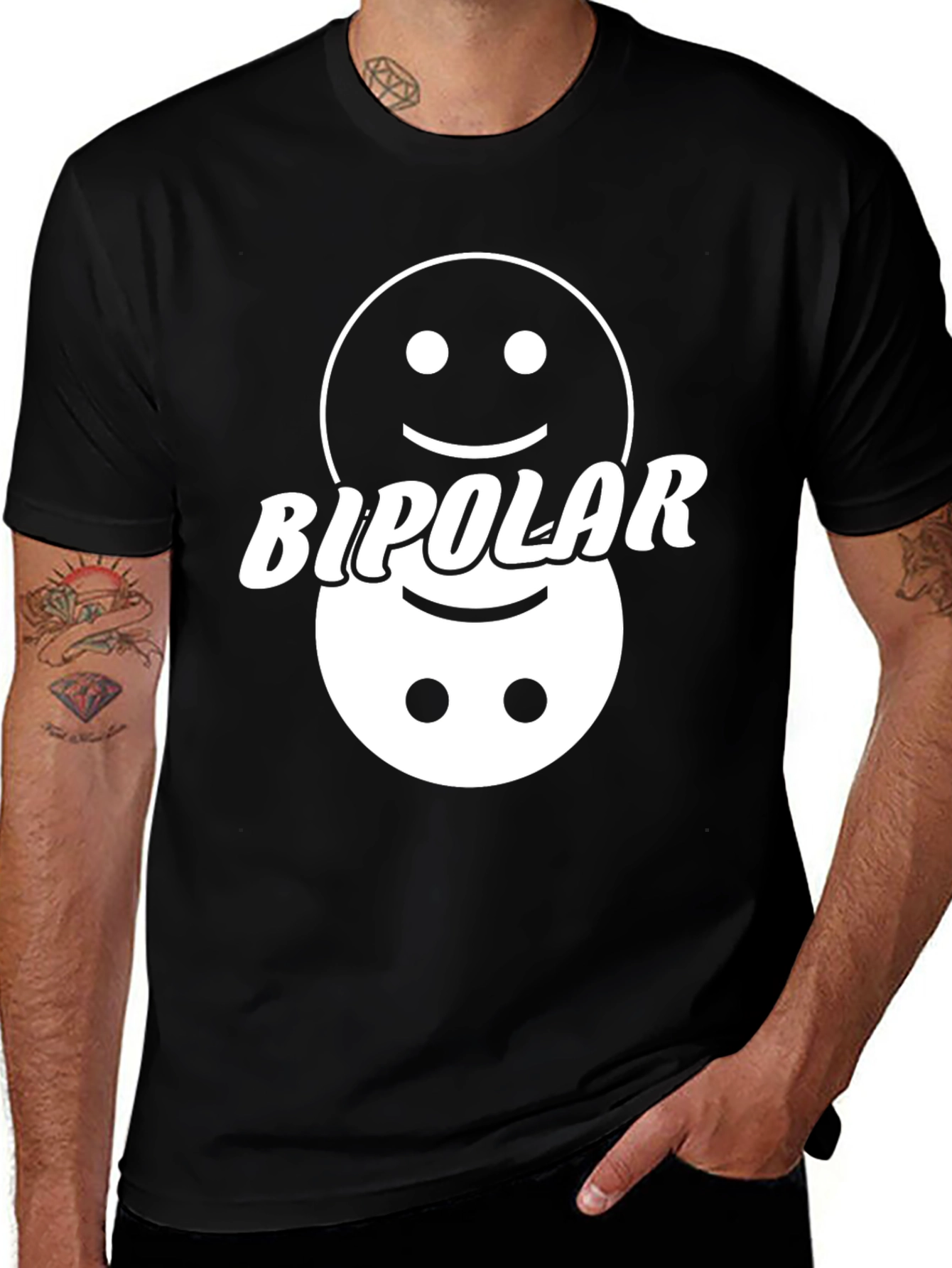 Variant 24 of Bipolar Smiley Face Graphic Tee - Mens Funny T-Shirt