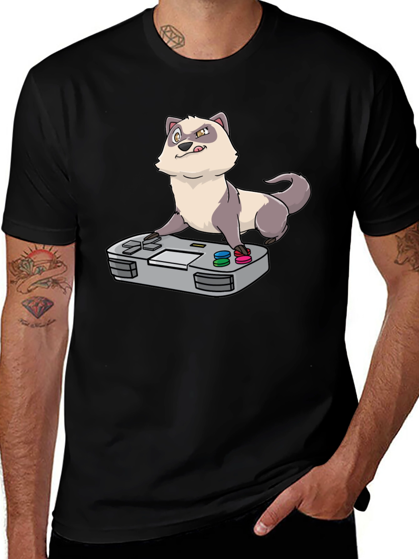 Variant 6 of Funny Ferret Gamer Black T-Shirt