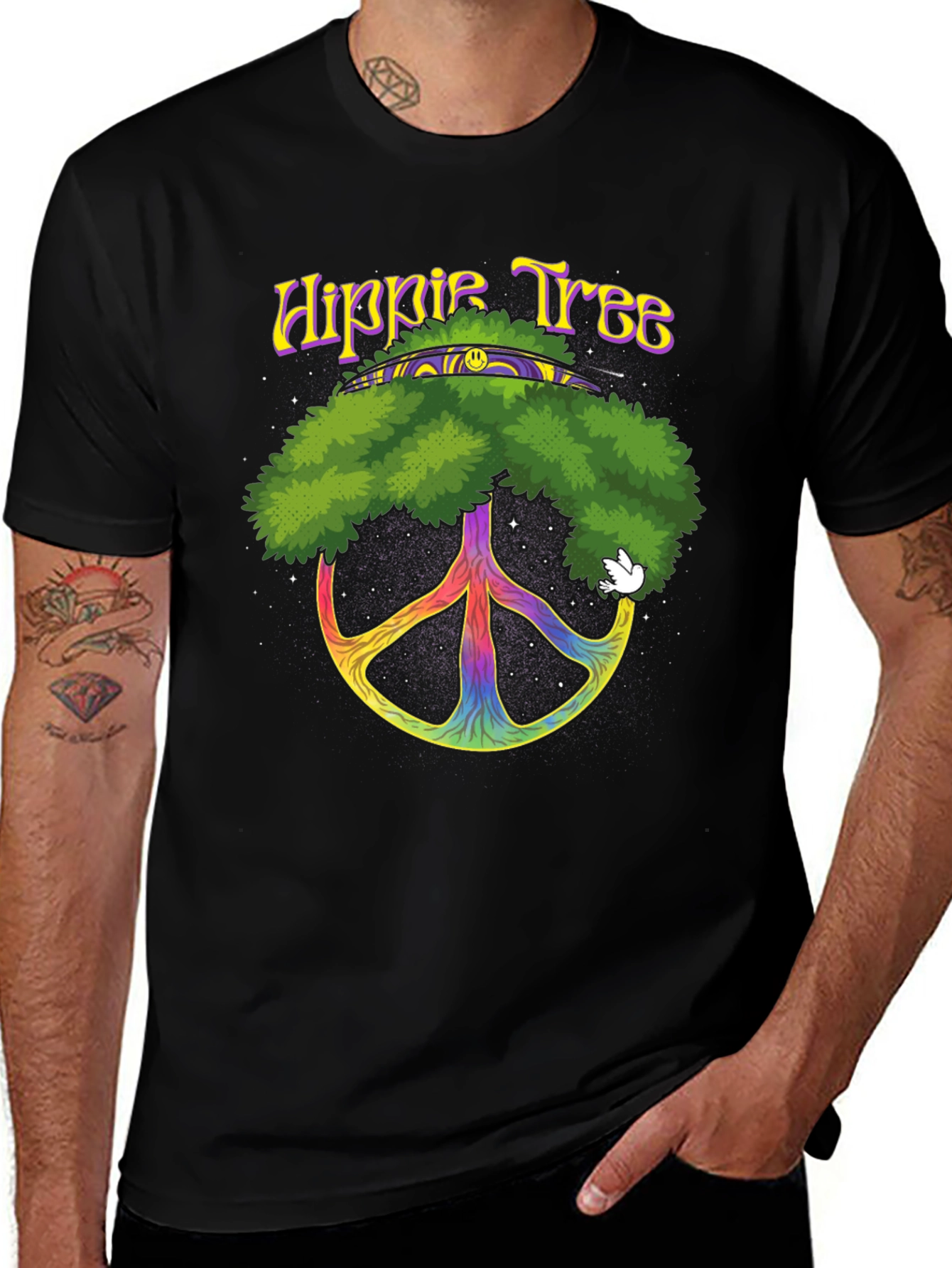 Variant 17 of Hippie Tree Peace Sign Graphic Tee - Retro Style