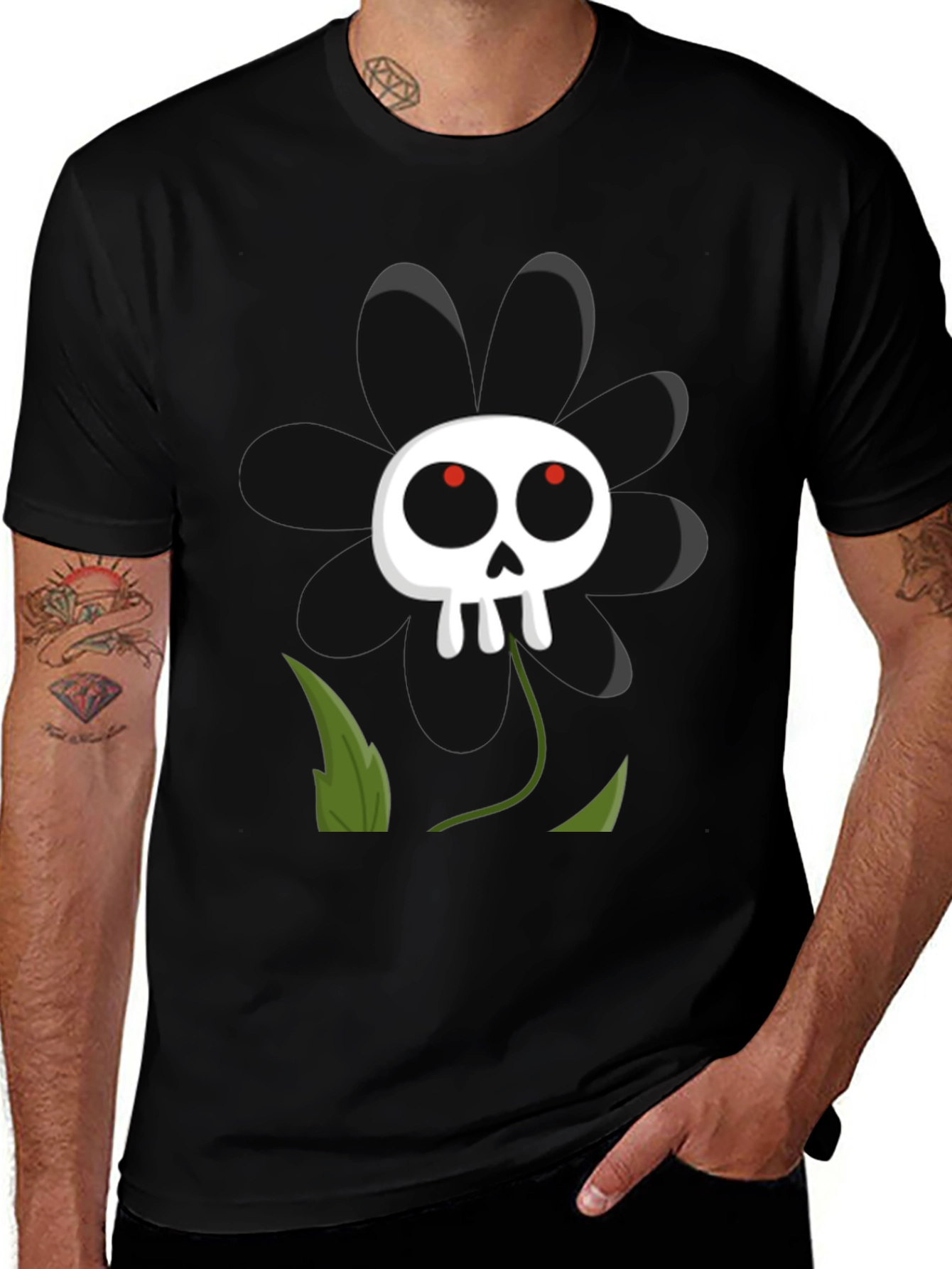 Variant 14 of Skull Flower Graphic Black T-Shirt