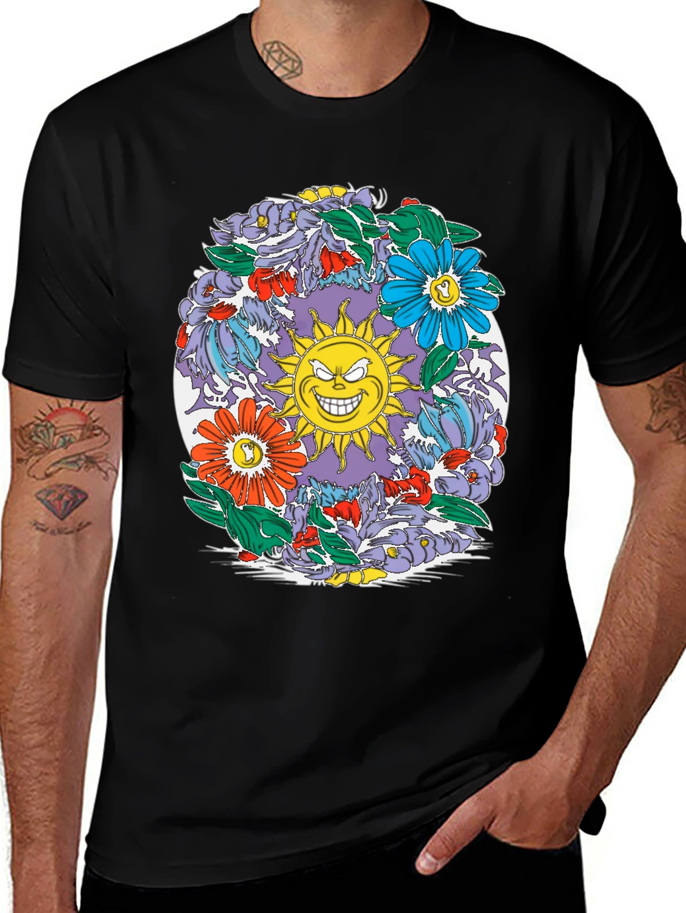Variant 7 of Grinning Sun Floral Graphic Tee - Black