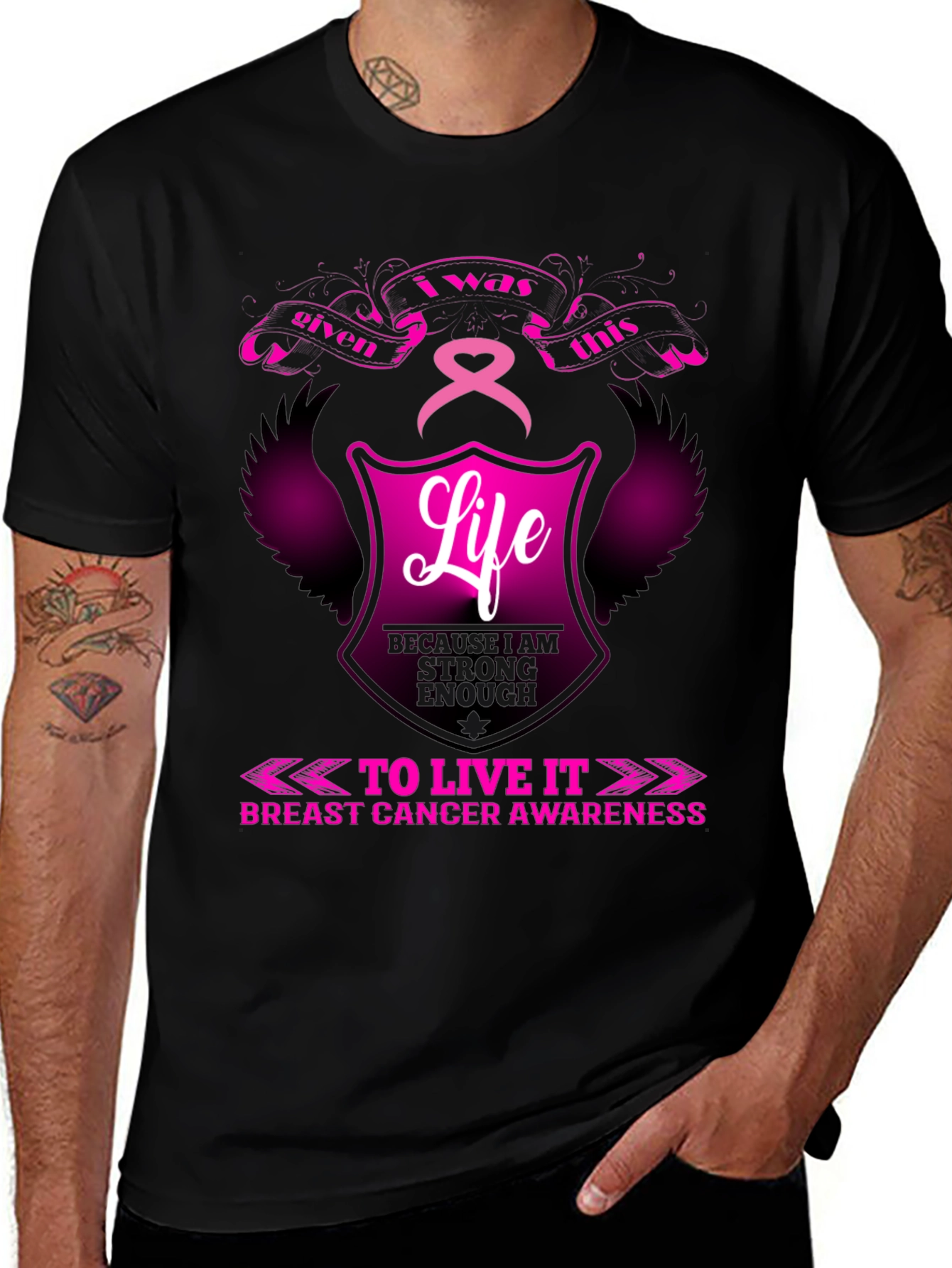 Variant 15 of Breast Cancer Awareness T-Shirt - Life Given, Strong Enough