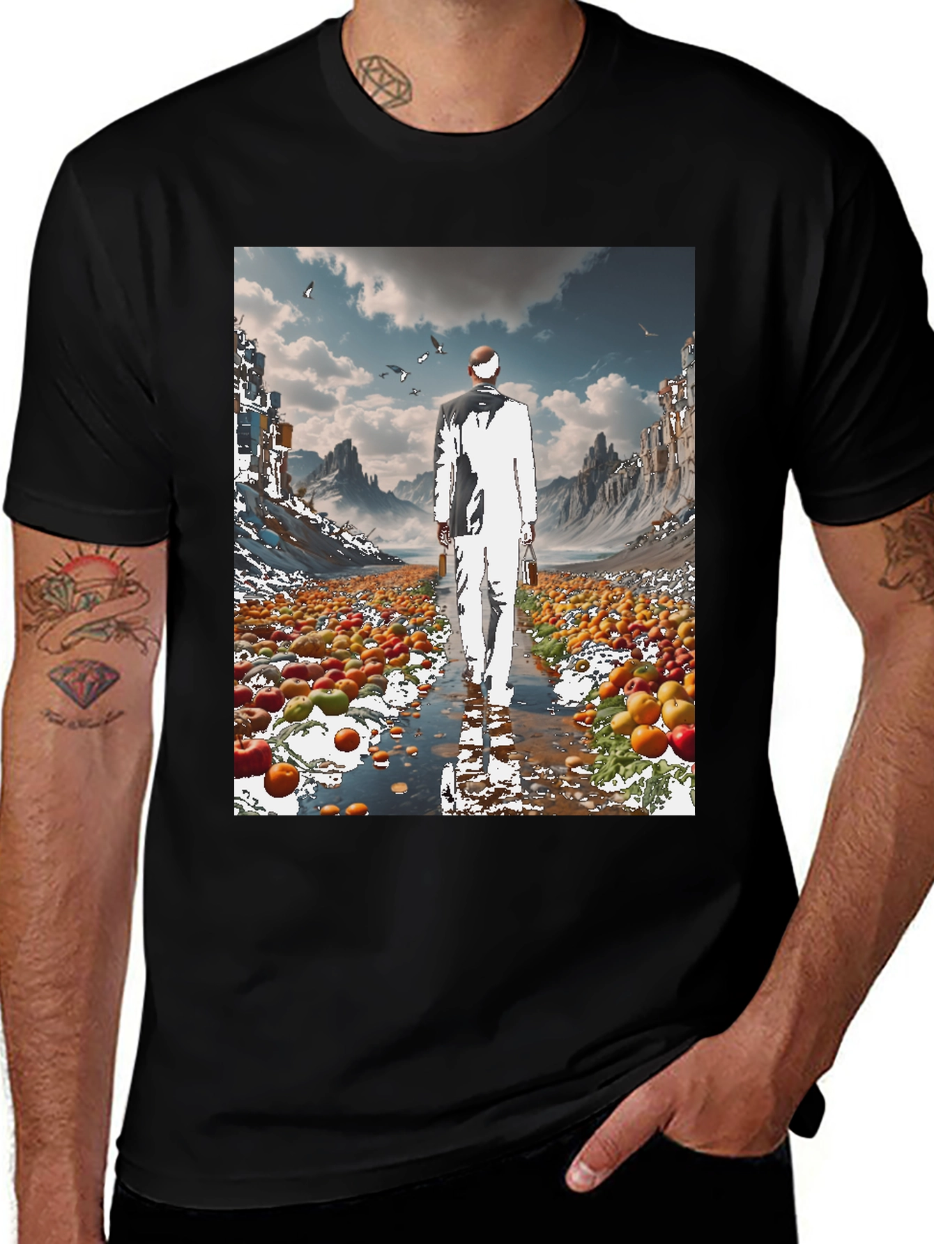 Variant 30 of Artistic Graphic Tee - Man Walking in Surreal Landscape