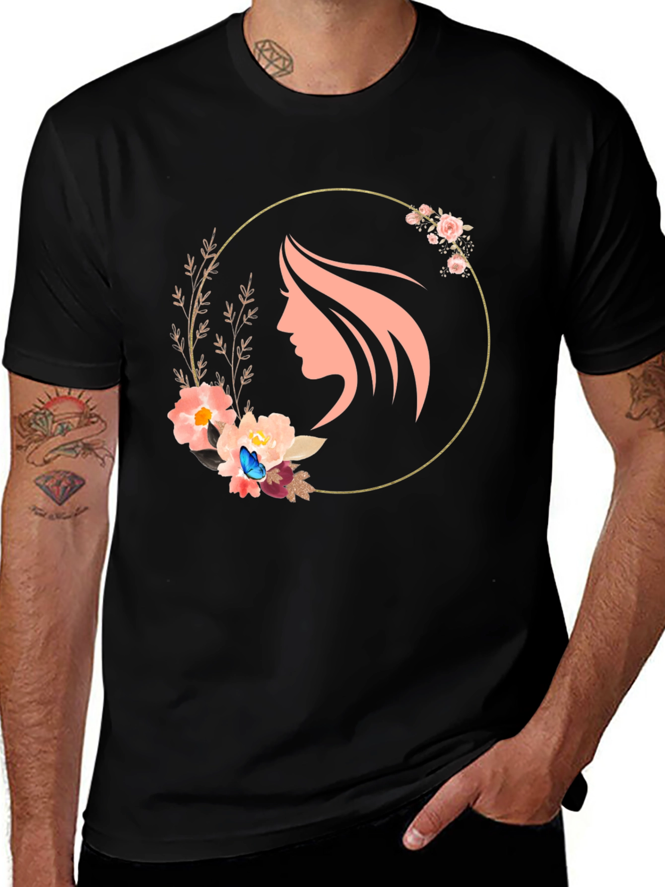Variant 21 of Elegant Woman Floral Circle Graphic Tee