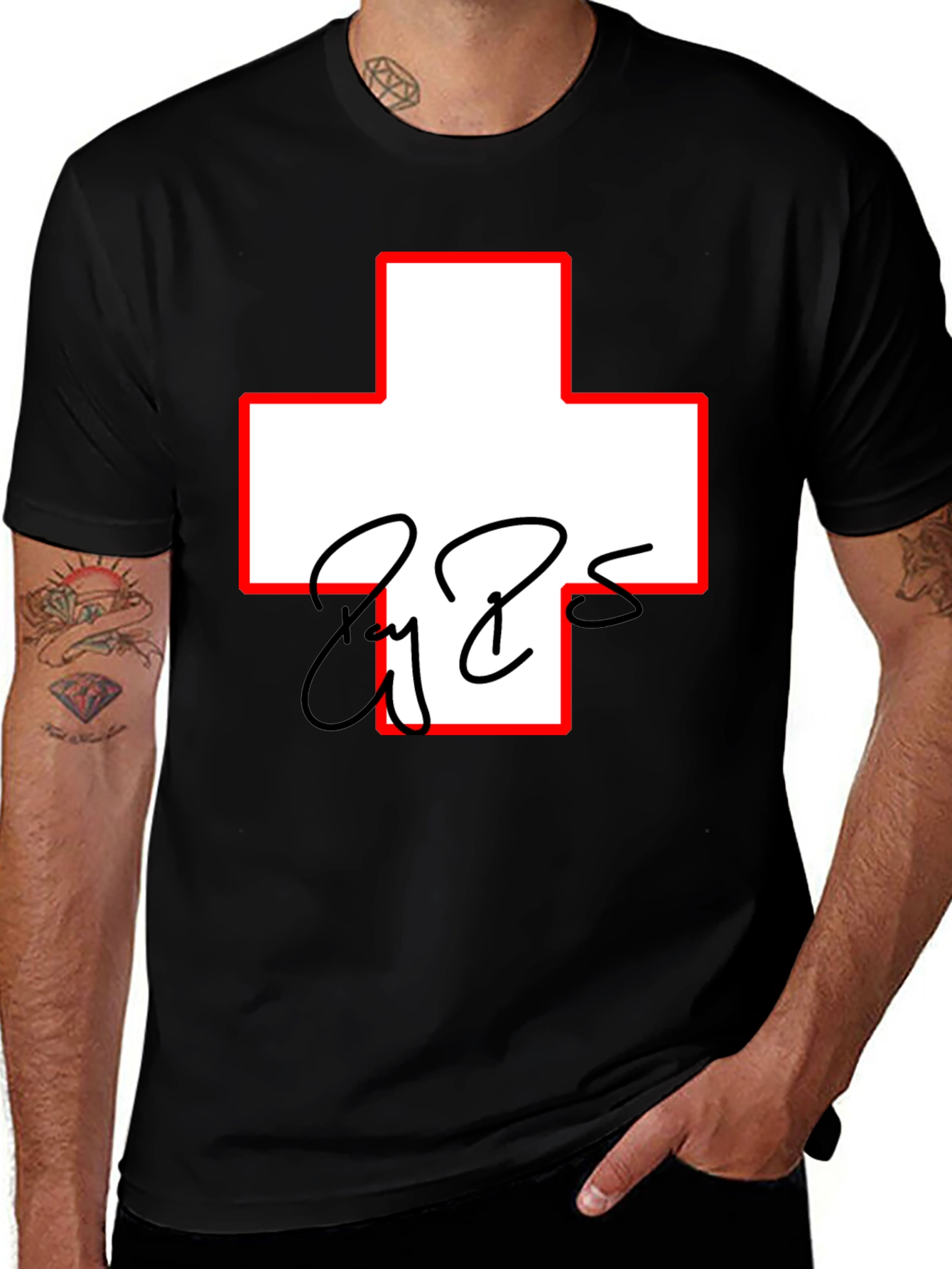 Variant 12 of Swiss Cross T-Shirt with Signature - Black